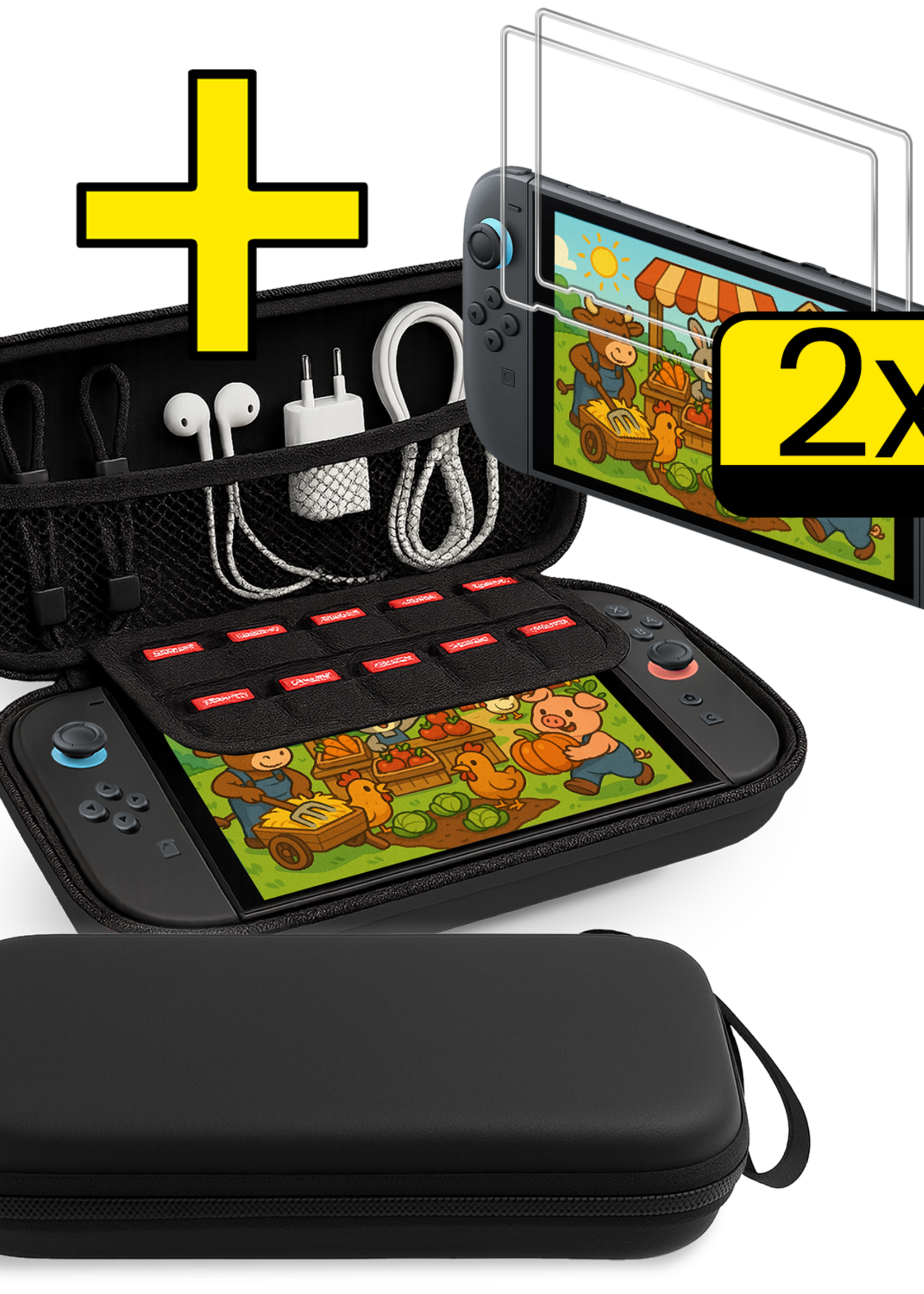 LUQ LUQ Nintendo Switch 2 Hoesje Met Screenprotector - Zwart