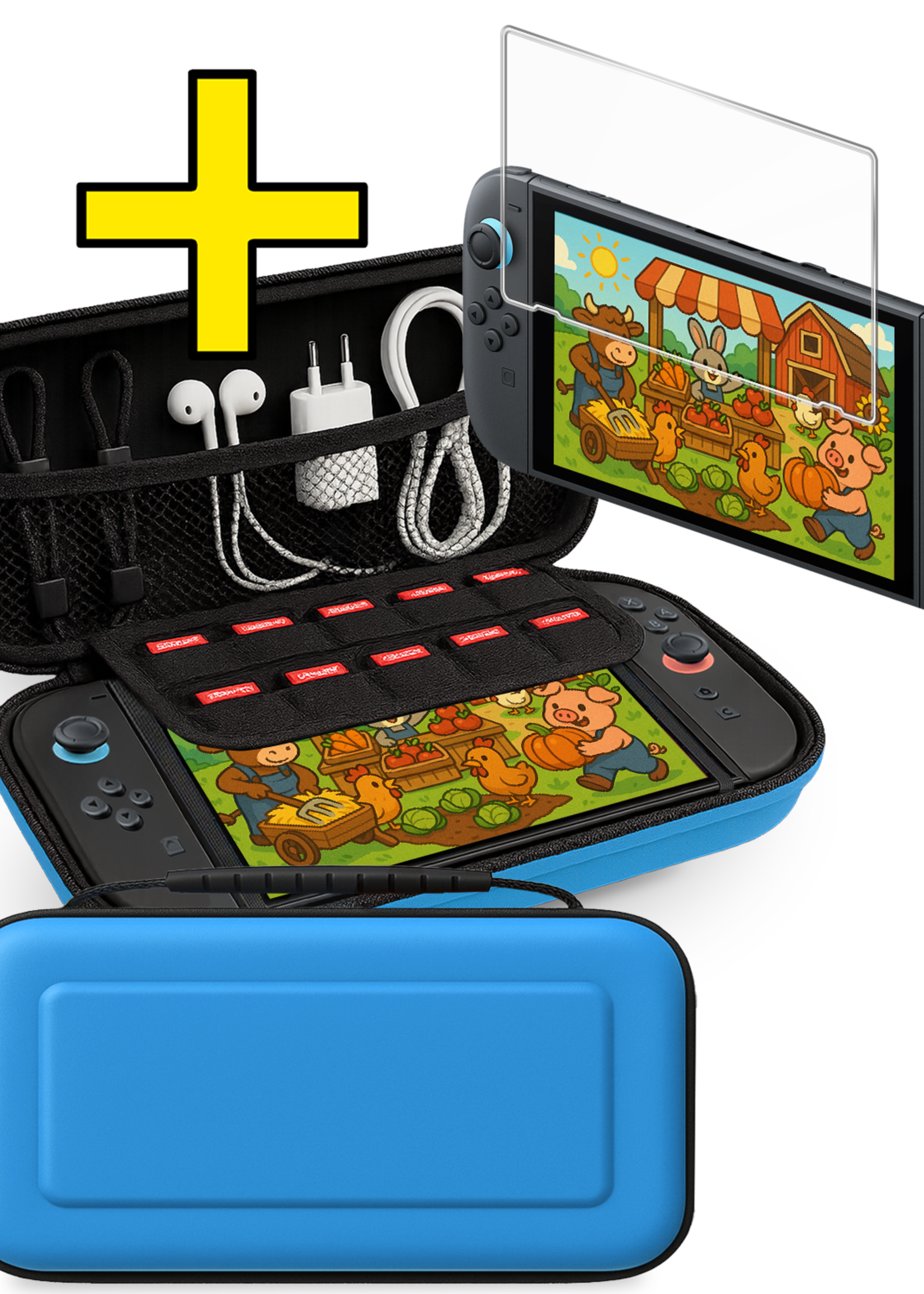 LUQ LUQ Nintendo Switch 2 Hoesje Handvat Met Screenprotector - Blauw