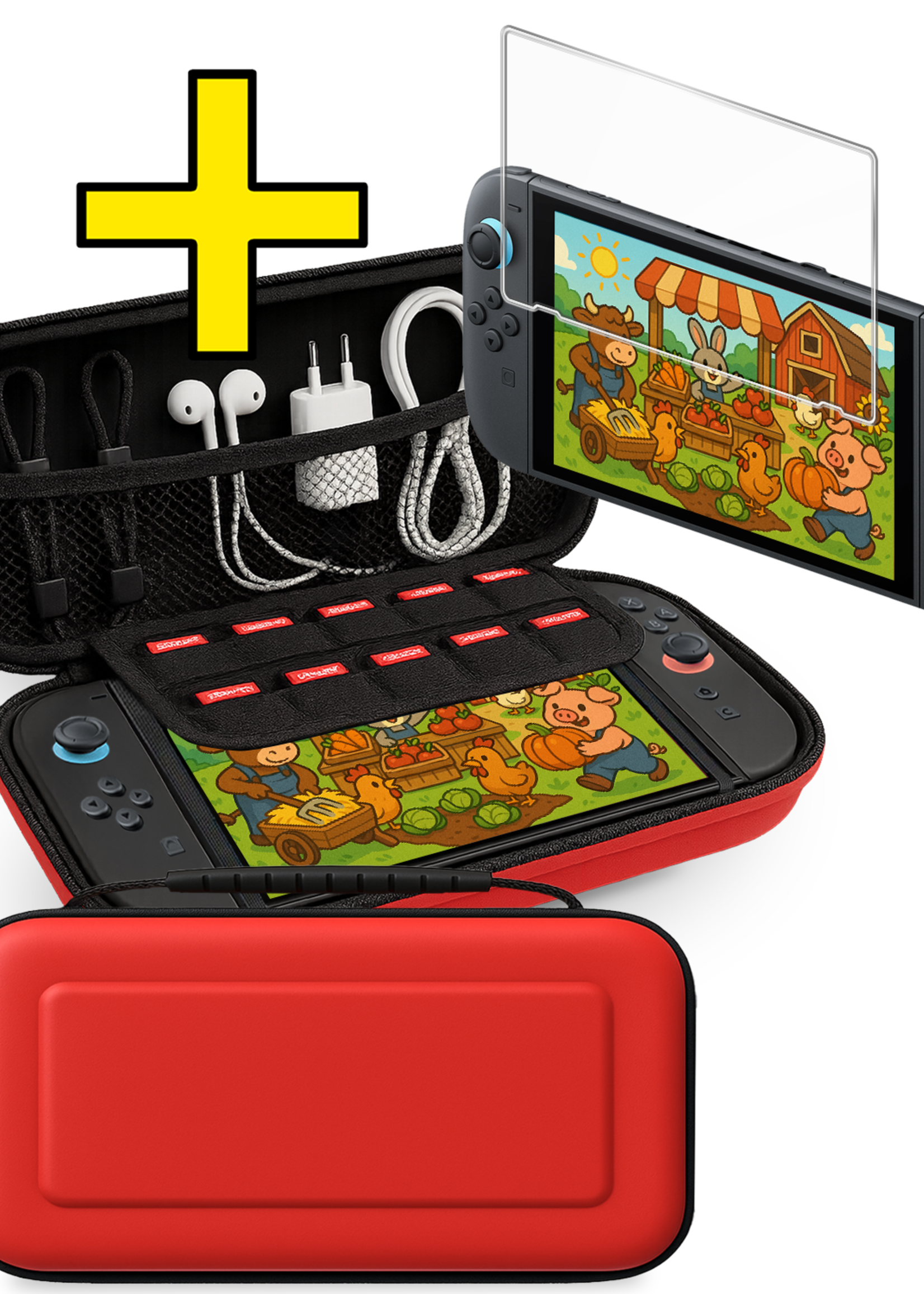 LUQ LUQ Nintendo Switch 2 Hoesje Handvat Met Screenprotector - Rood