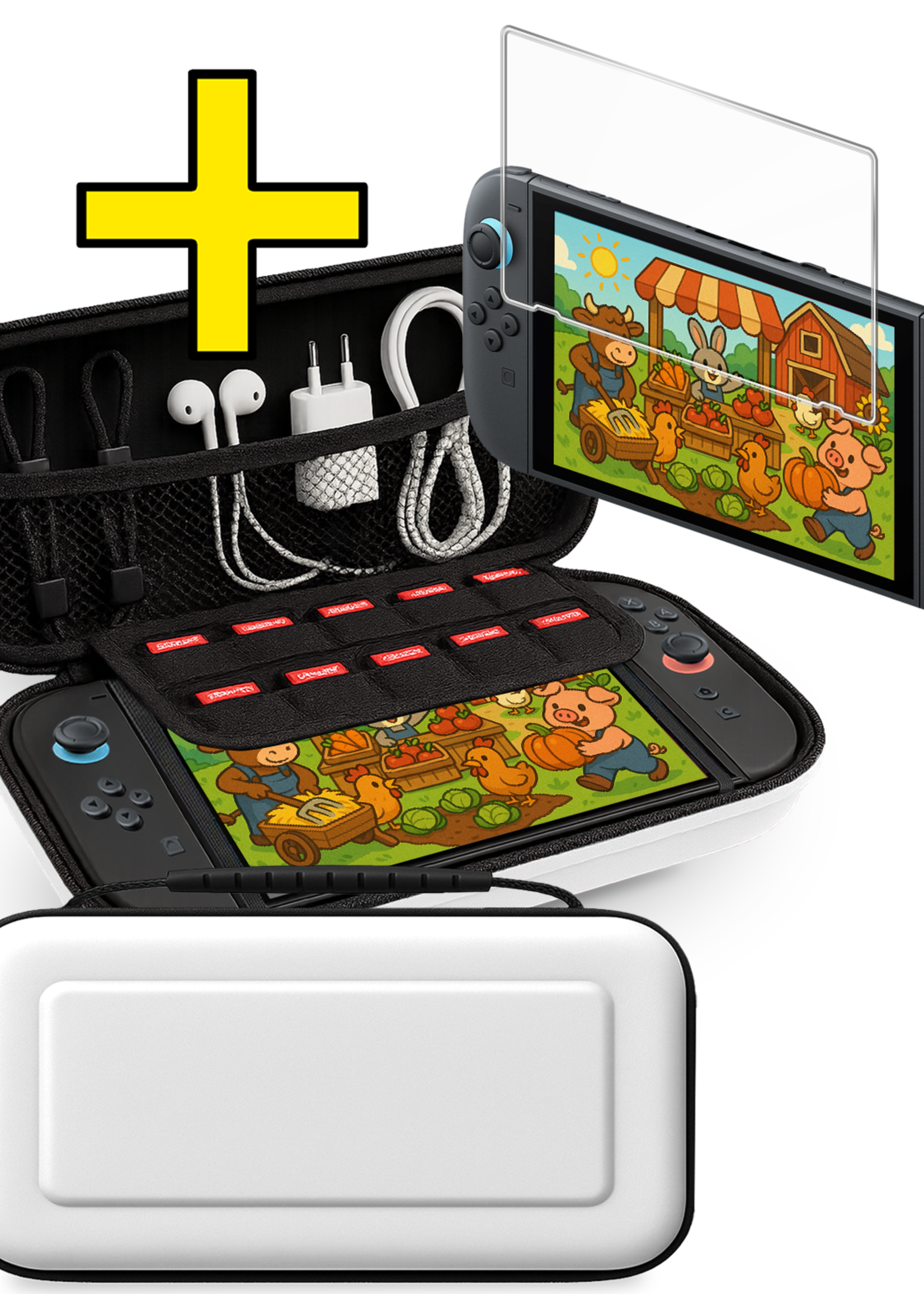 LUQ LUQ Nintendo Switch 2 Hoesje Handvat Met Screenprotector - Wit