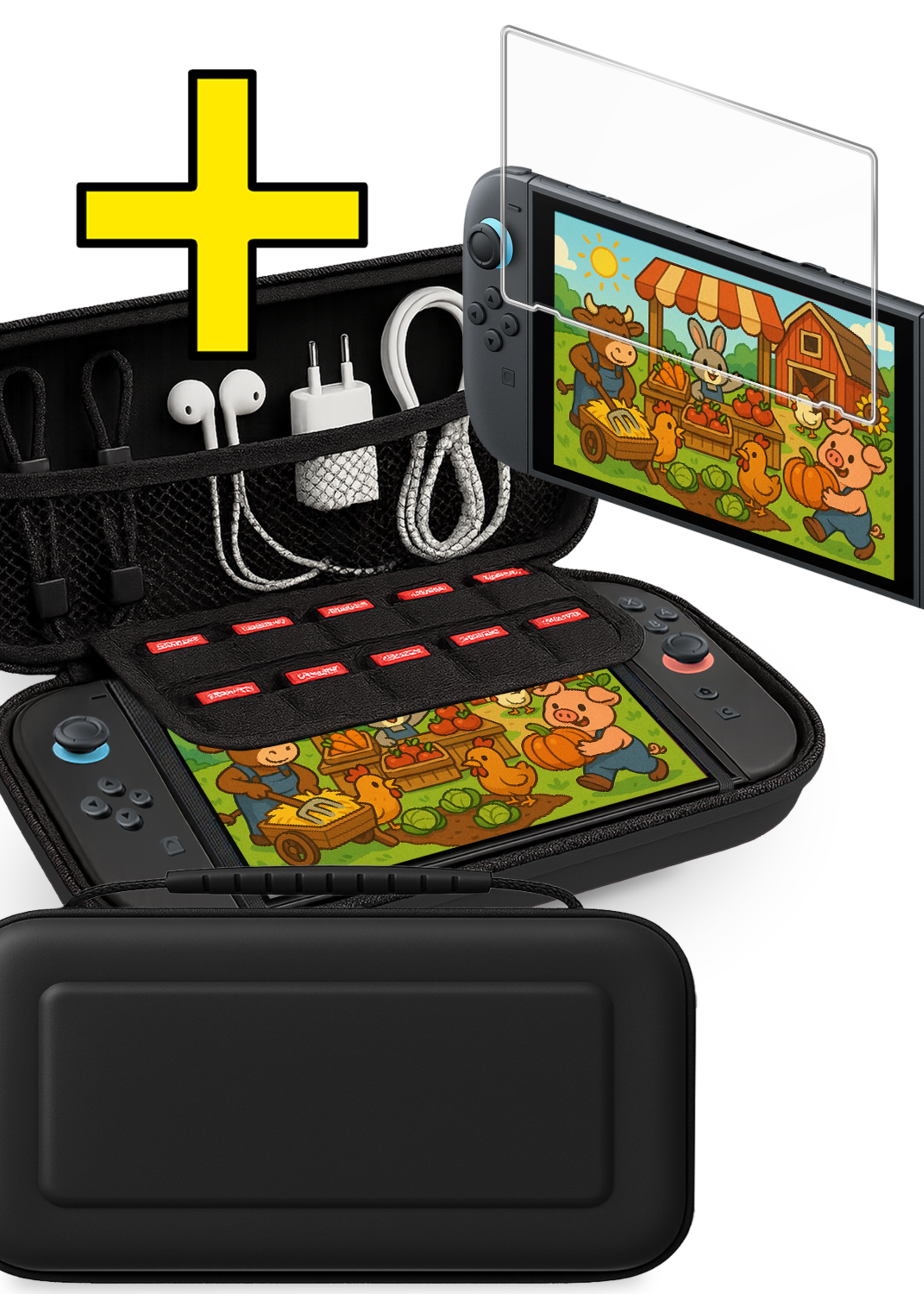 LUQ LUQ Nintendo Switch 2 Hoesje Handvat Met Screenprotector - Zwart