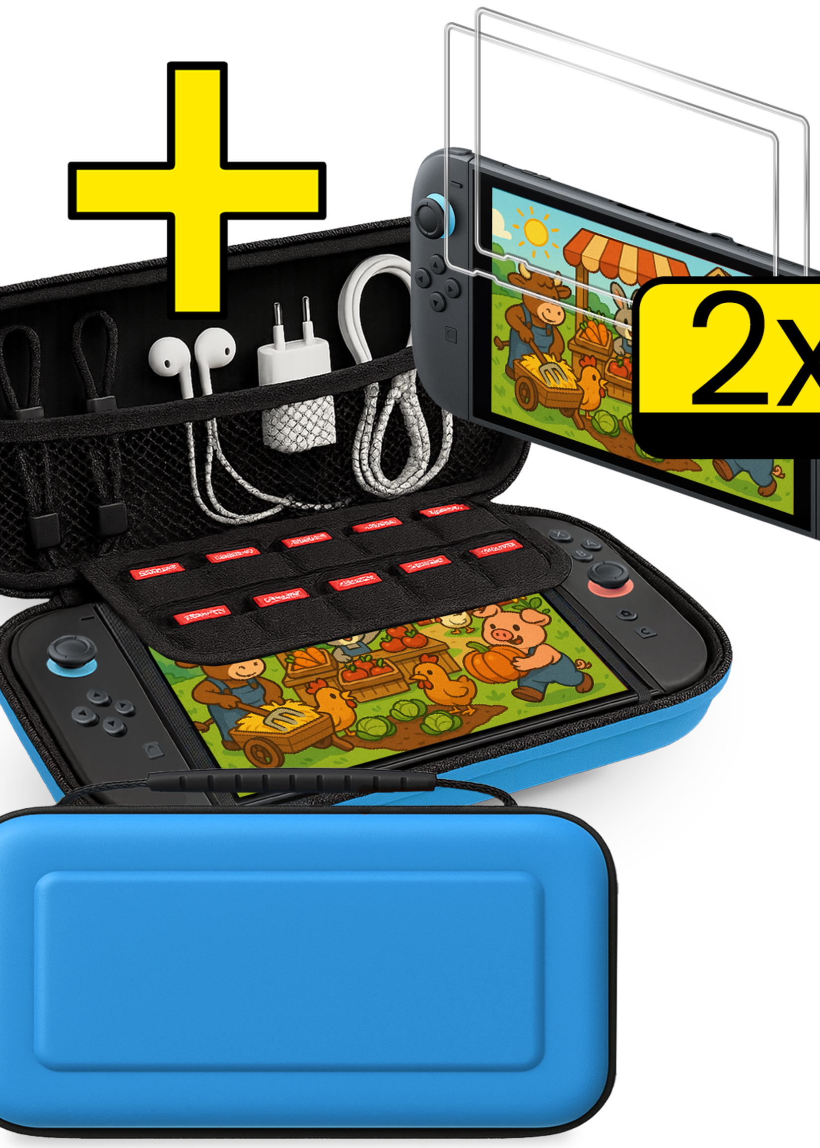 LUQ LUQ Nintendo Switch 2 Hoesje Handvat Met 2x Screenprotector - Blauw