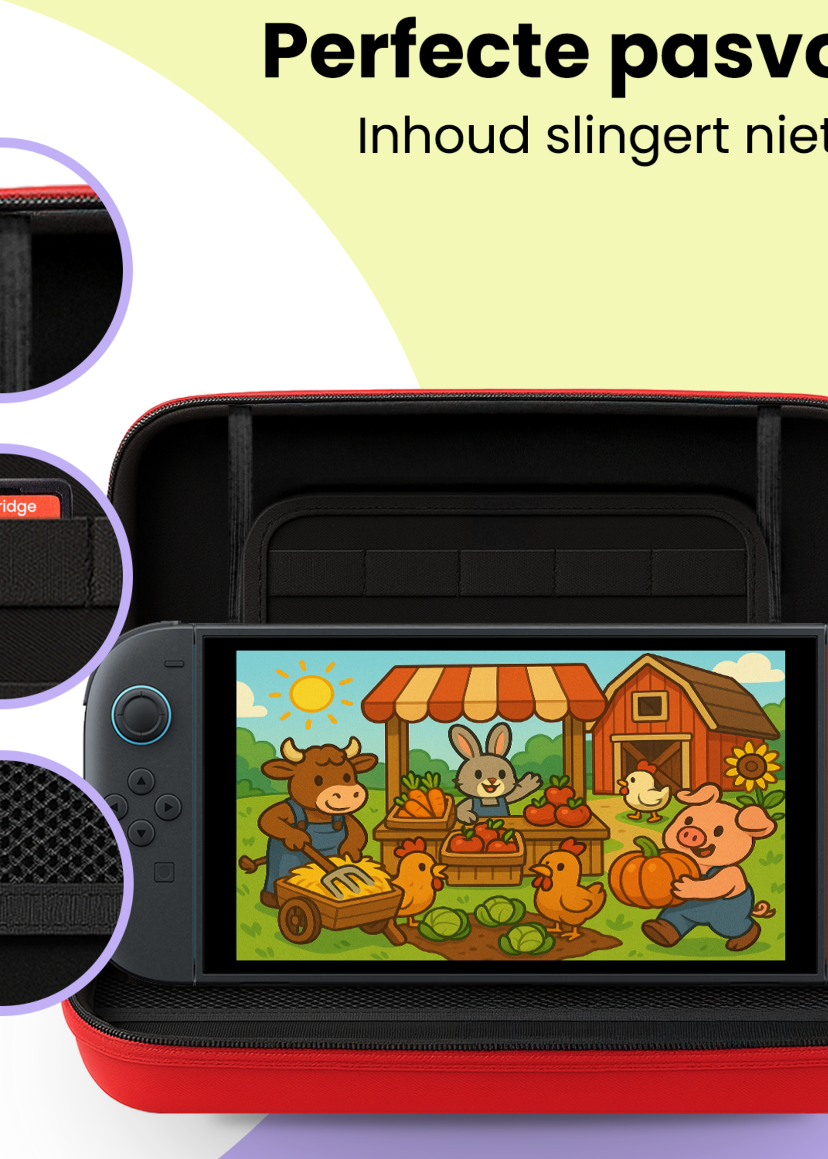 LUQ LUQ Nintendo Switch 2 Hoesje Handvat Met 2x Screenprotector - Rood