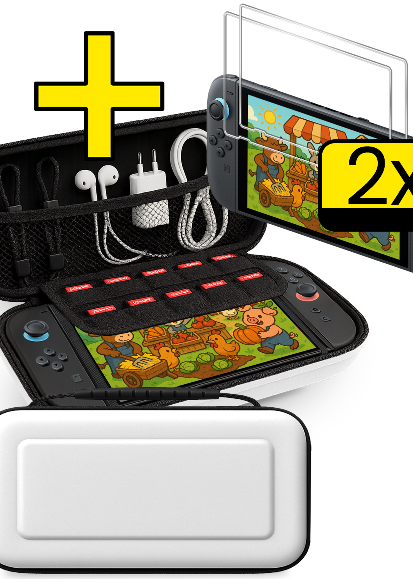 LUQ LUQ Nintendo Switch 2 Hoesje Handvat Met 2x Screenprotector - Wit