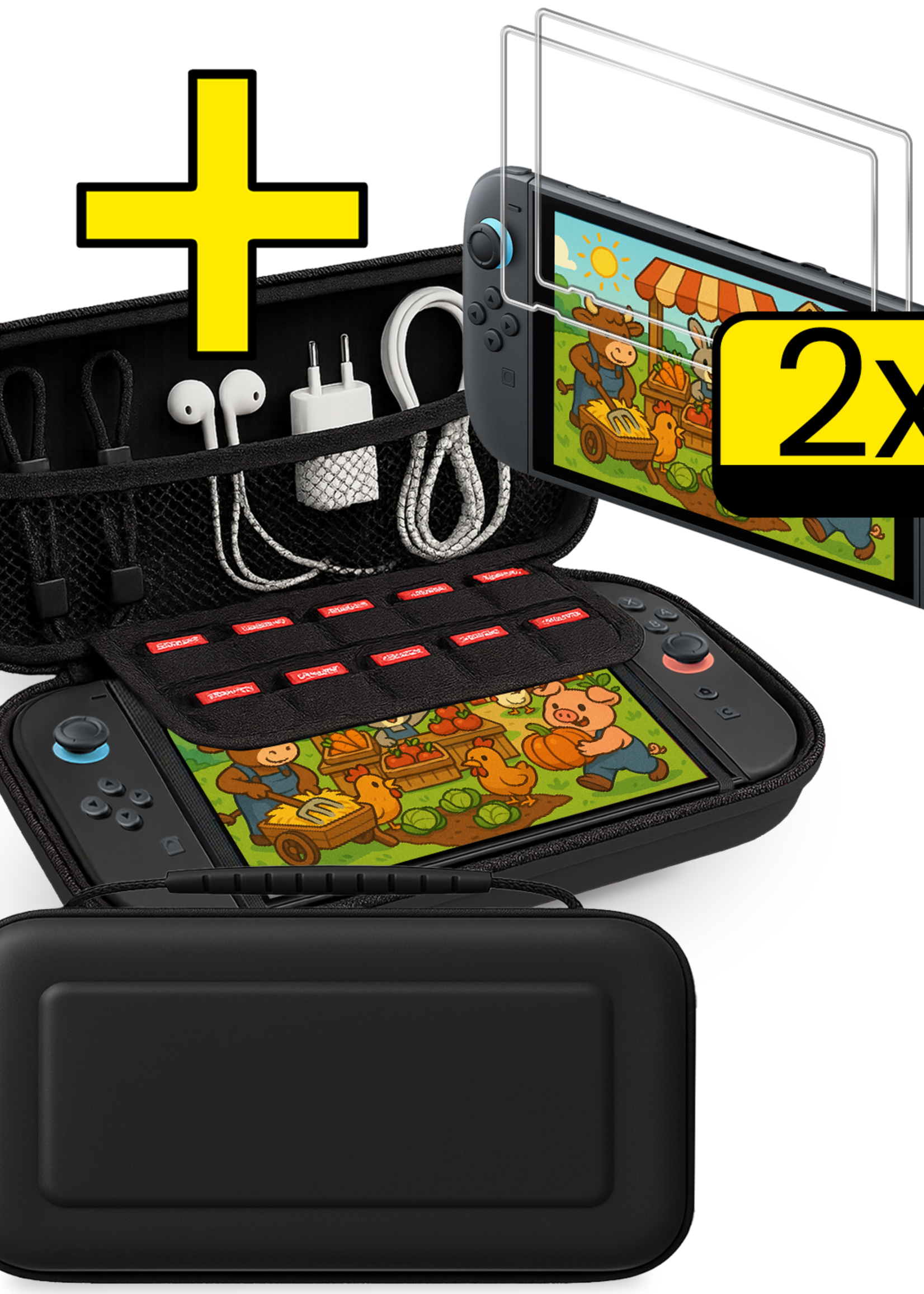 LUQ LUQ Nintendo Switch 2 Hoesje Handvat Met 2x Screenprotector - Zwart