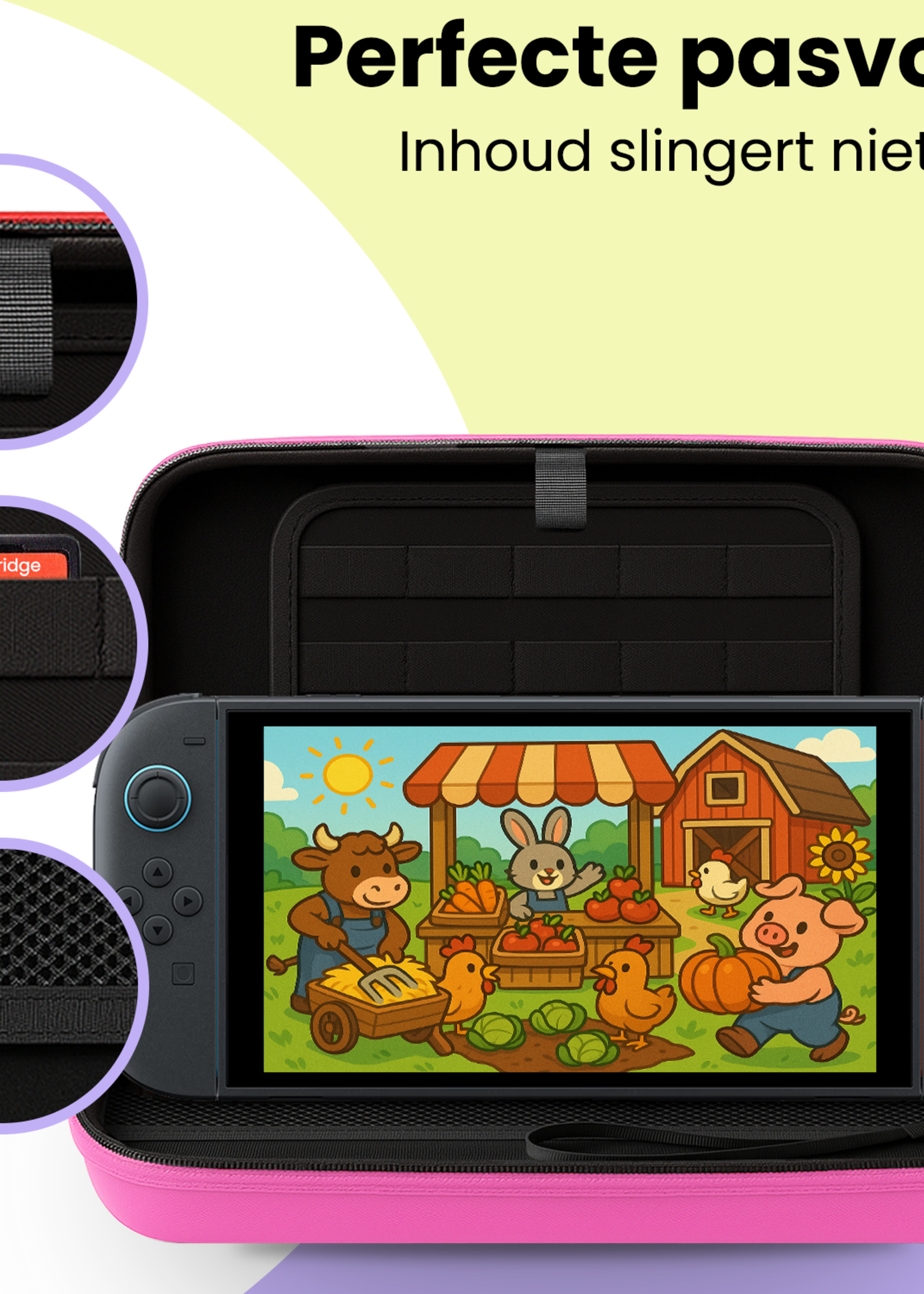 LUQ LUQ Nintendo Switch 2 Hoesje Koord Met Screenprotector - Roze