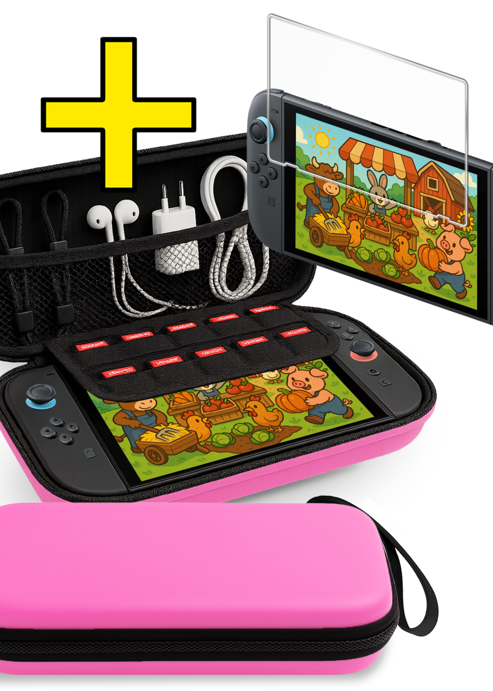 LUQ LUQ Nintendo Switch 2 Hoesje Koord Met Screenprotector - Roze