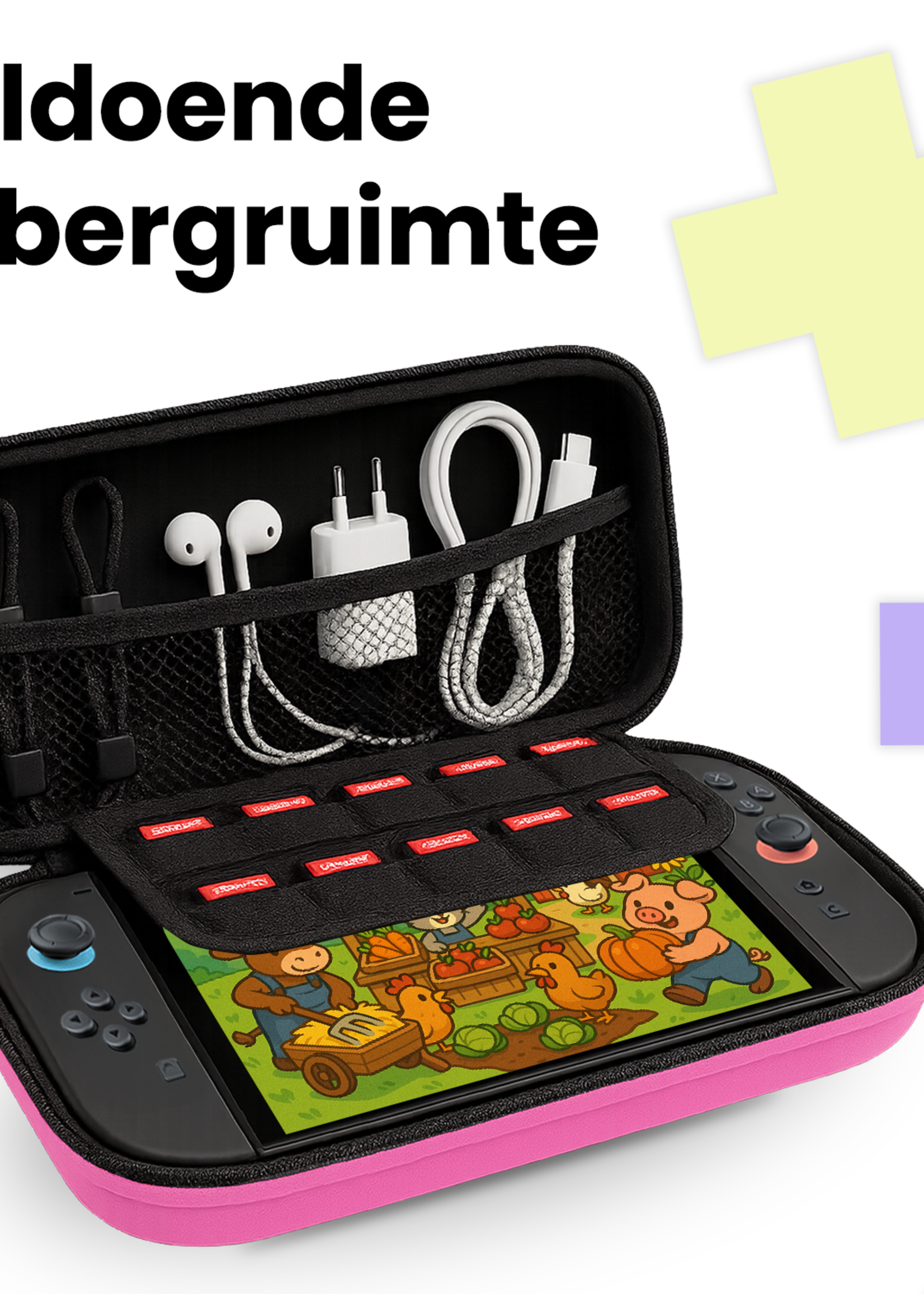 LUQ LUQ Nintendo Switch 2 Hoesje Koord Met Screenprotector - Roze