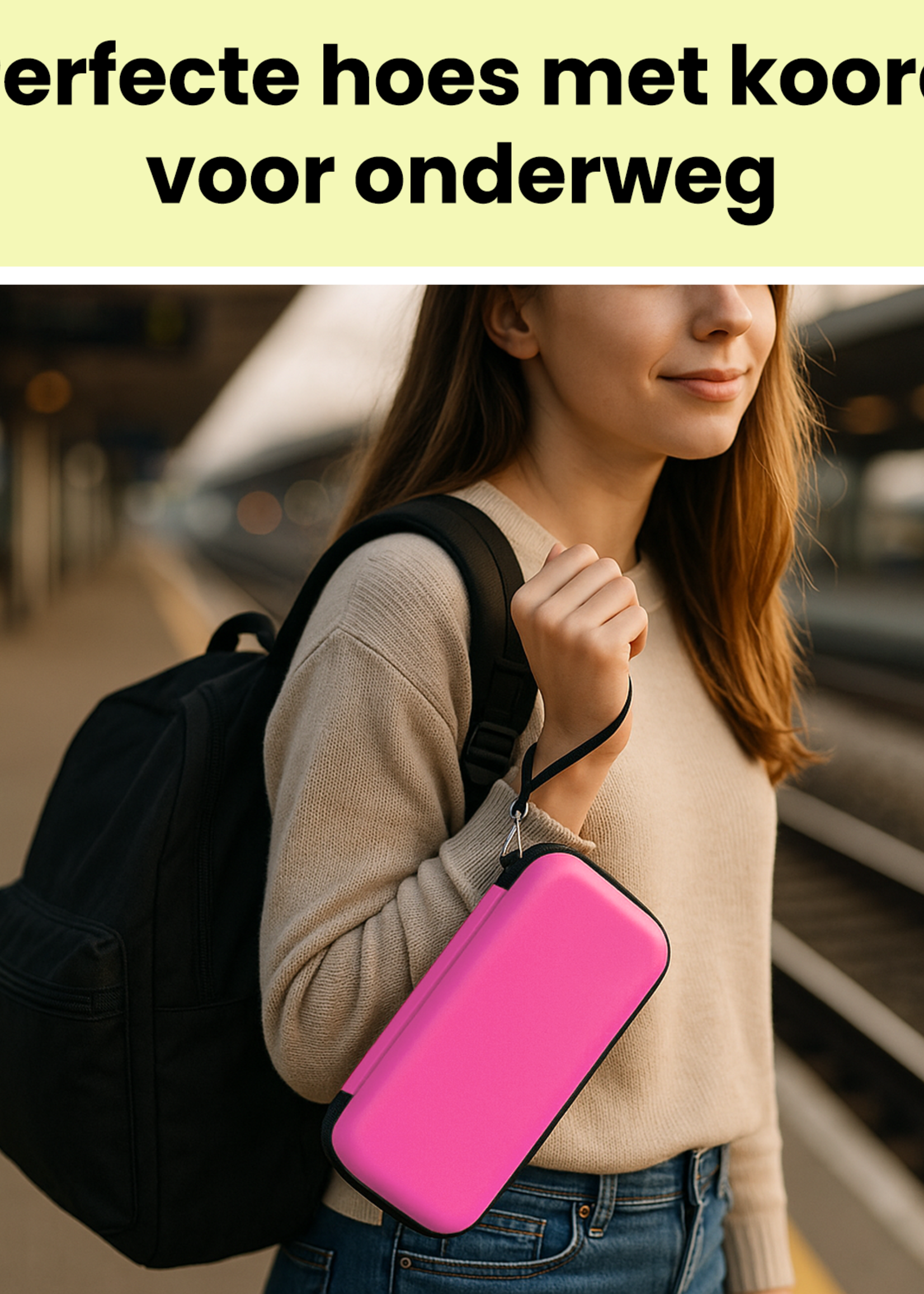 LUQ LUQ Nintendo Switch 2 Hoesje Koord Met 2x Screenprotector - Roze