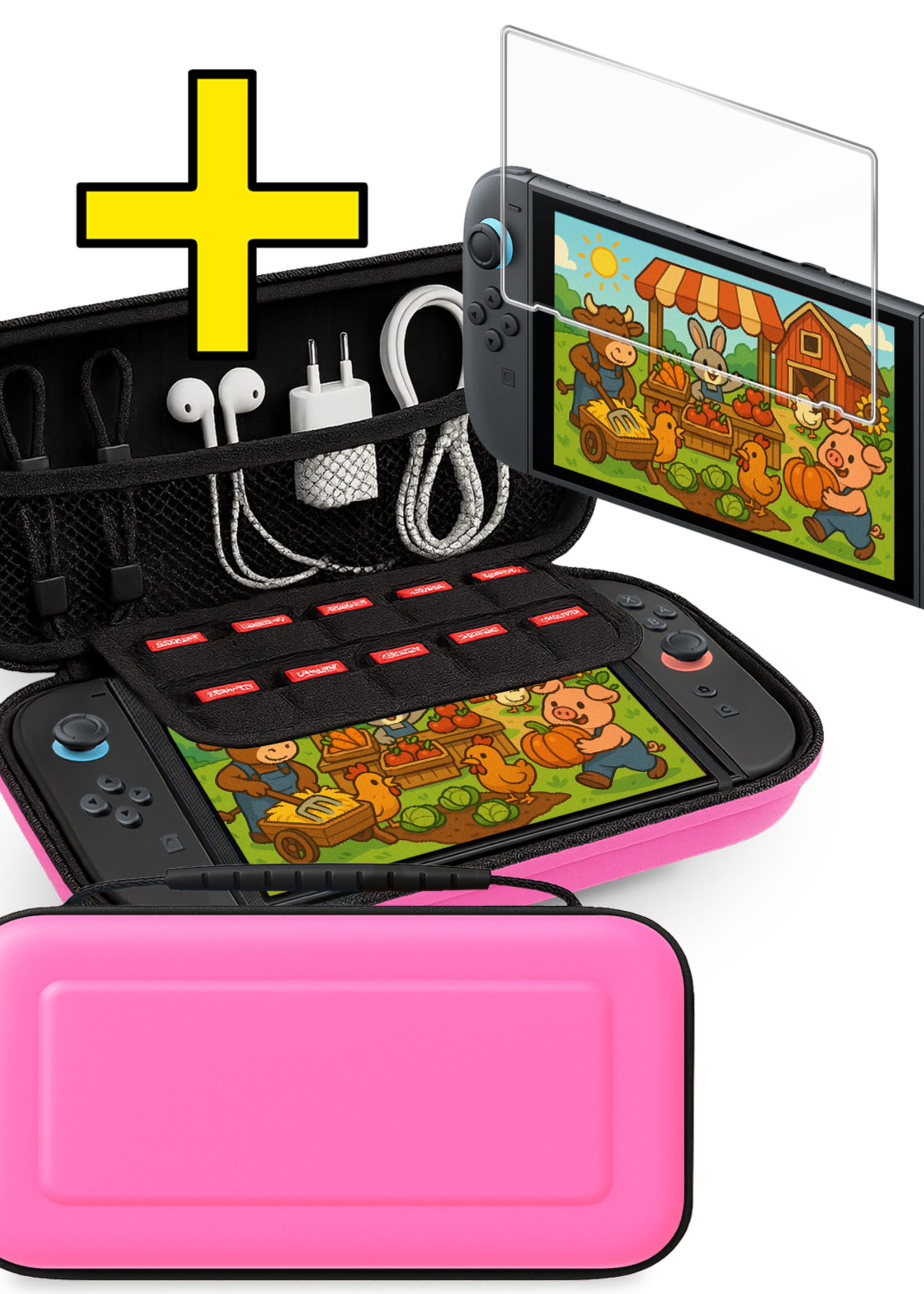 LUQ LUQ Nintendo Switch 2 Hoesje Handvat Met Screenprotector - Roze