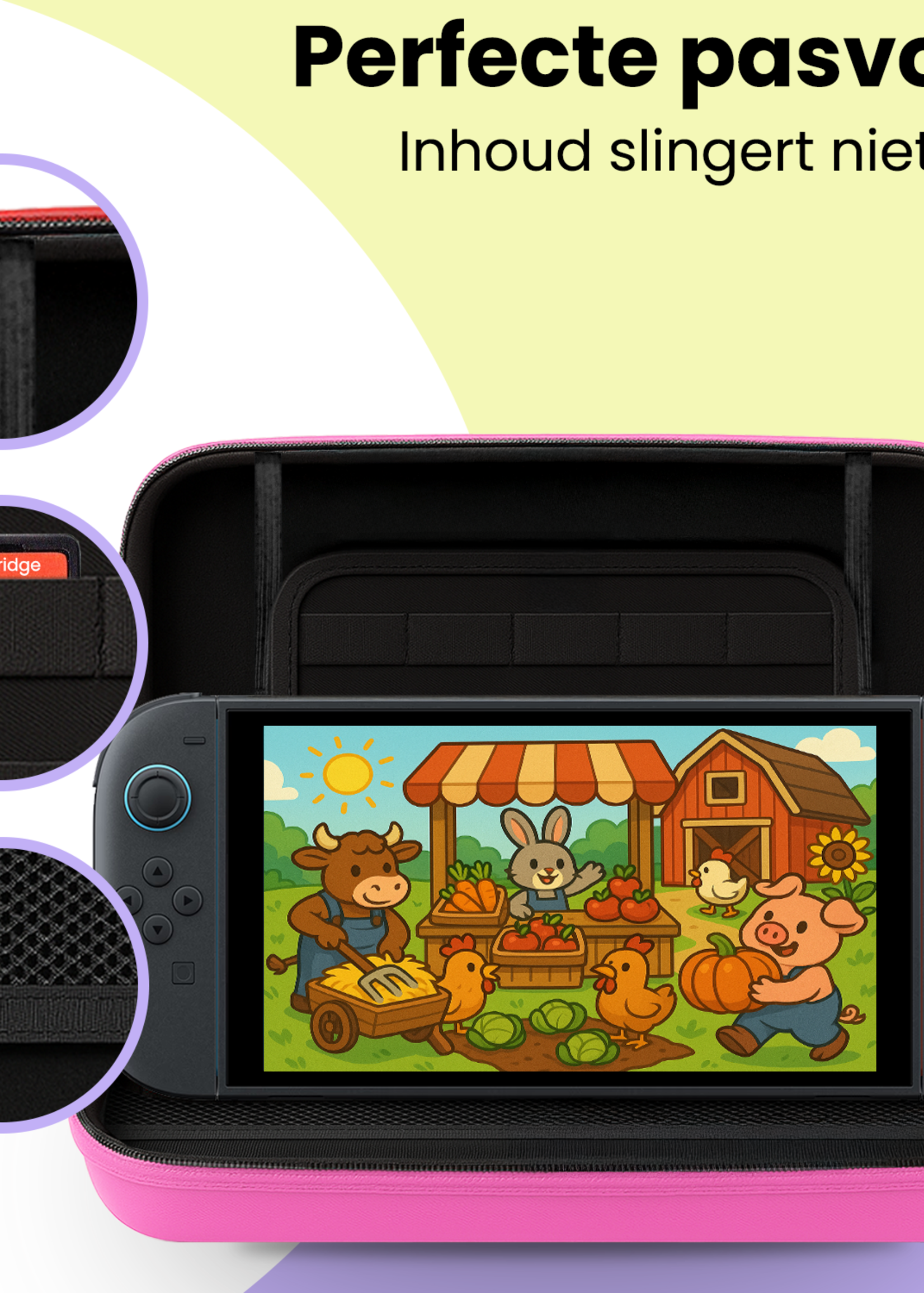 LUQ LUQ Nintendo Switch 2 Hoesje Handvat Met 2x Screenprotector - Roze