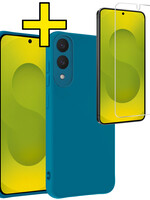 LUQ LUQ Samsung Galaxy S25 Edge Hoesje Siliconen Met Screenprotector - Donkerblauw