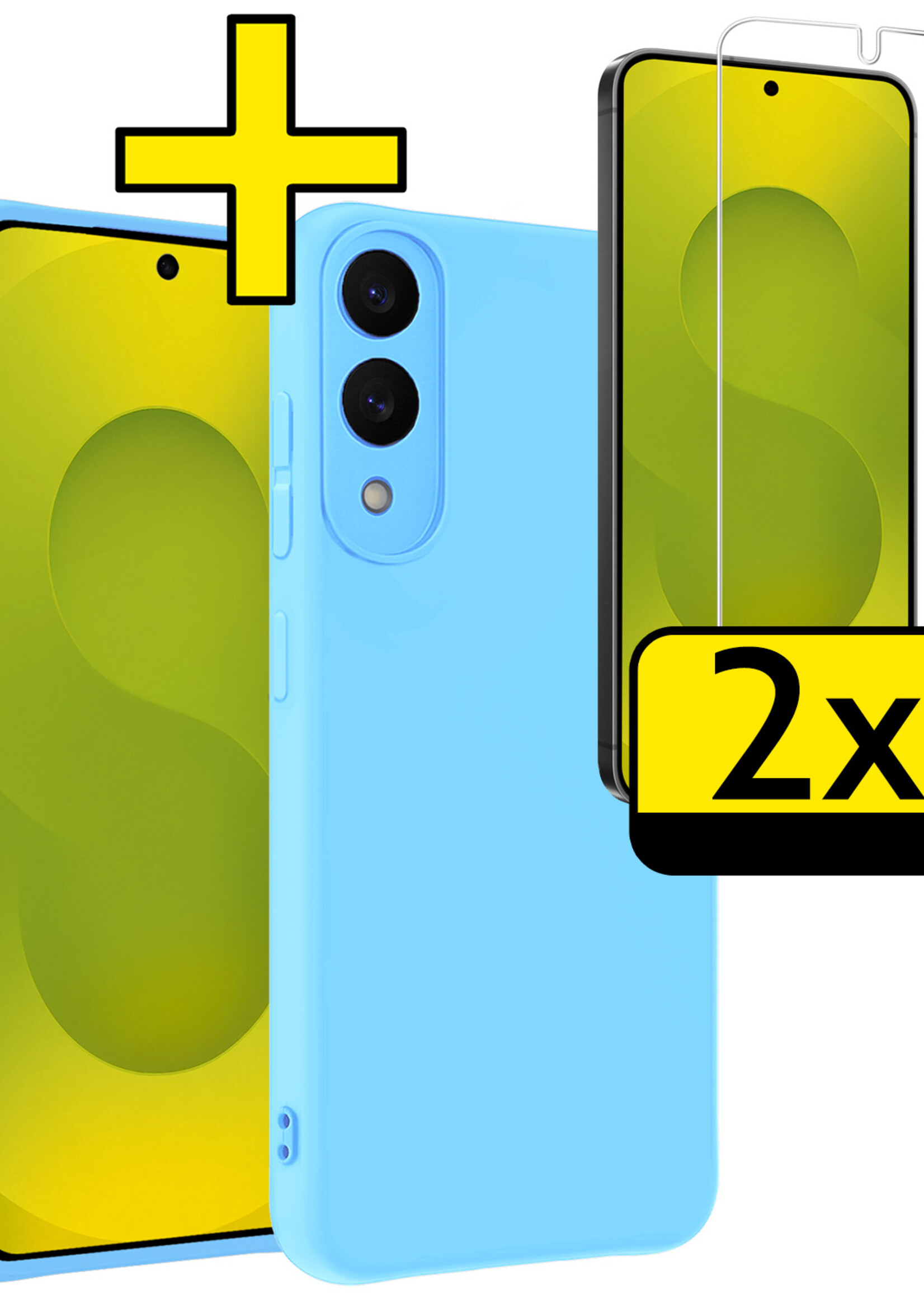 LUQ LUQ Samsung Galaxy S25 Edge Hoesje Siliconen Met 2x Screenprotector - Lichtblauw