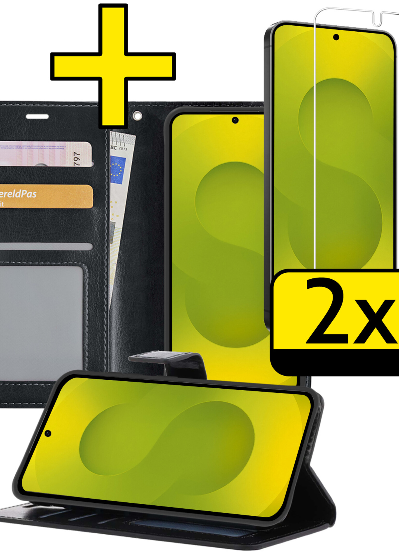 LUQ LUQ Samsung Galaxy S25 Edge Hoesje Bookcase Met 2x Screenprotector - Zwart