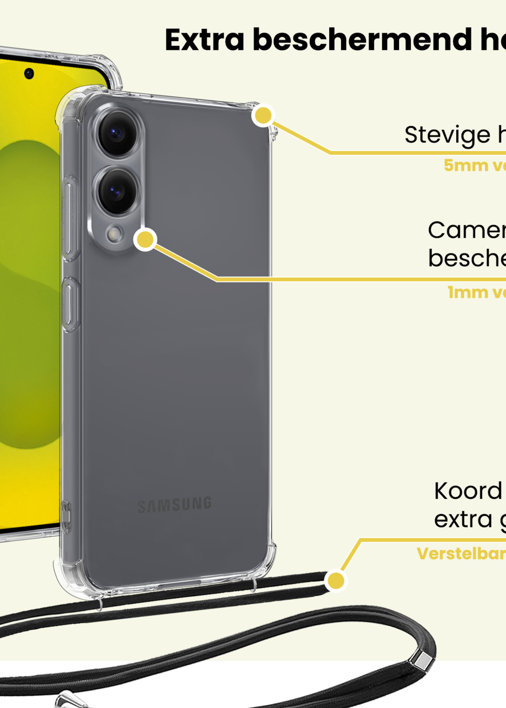 LUQ LUQ Samsung Galaxy S25 Edge Hoesje Transparant Shockproof Met Zwart Koord