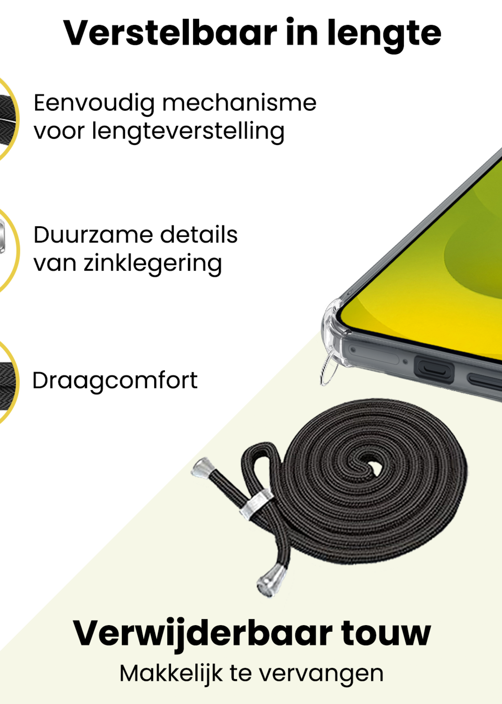 LUQ LUQ Samsung Galaxy S25 Edge Hoesje Transparant Shockproof Met Zwart Koord