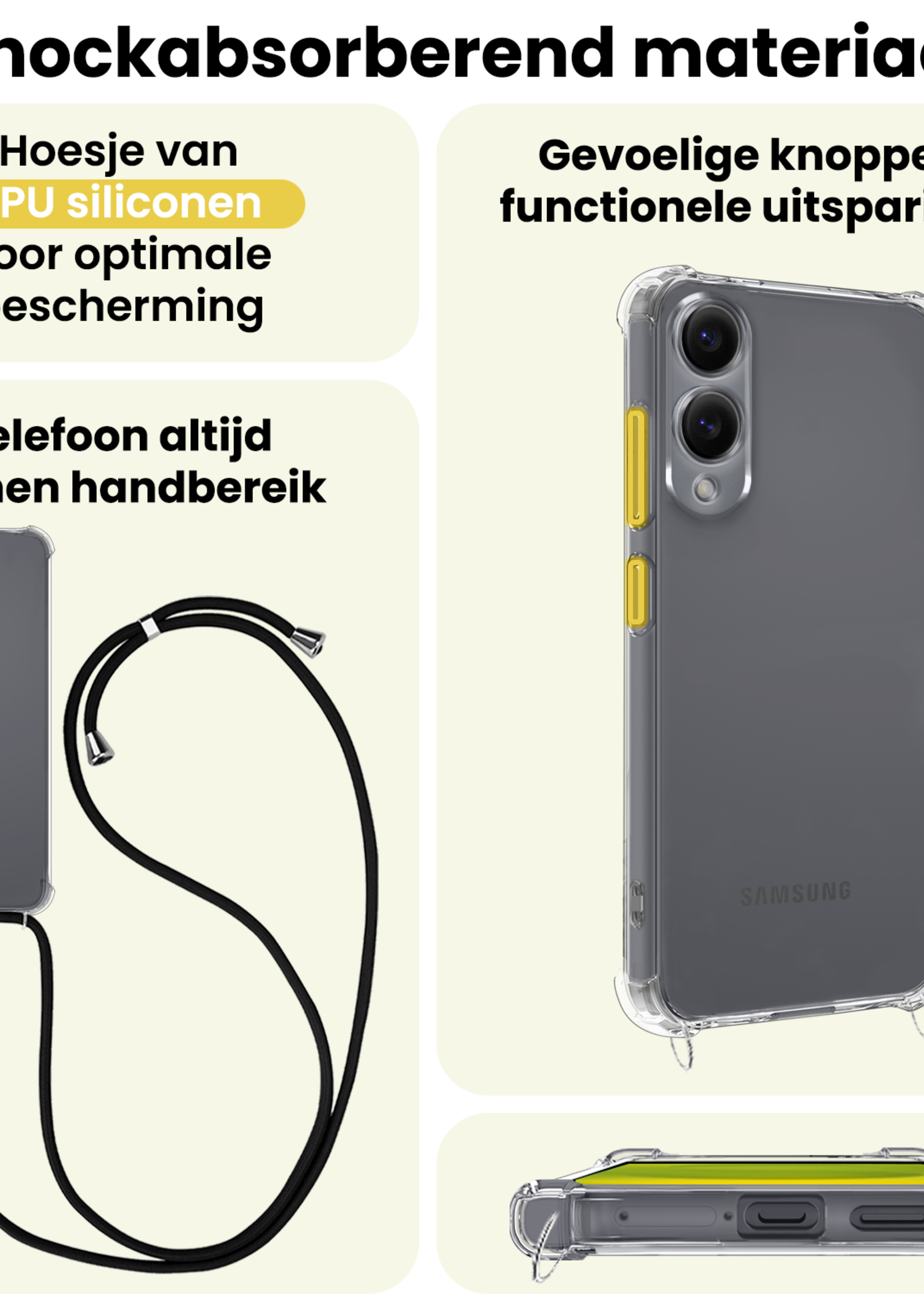 LUQ LUQ Samsung Galaxy S25 Edge Hoesje Transparant Shockproof Met Zwart Koord