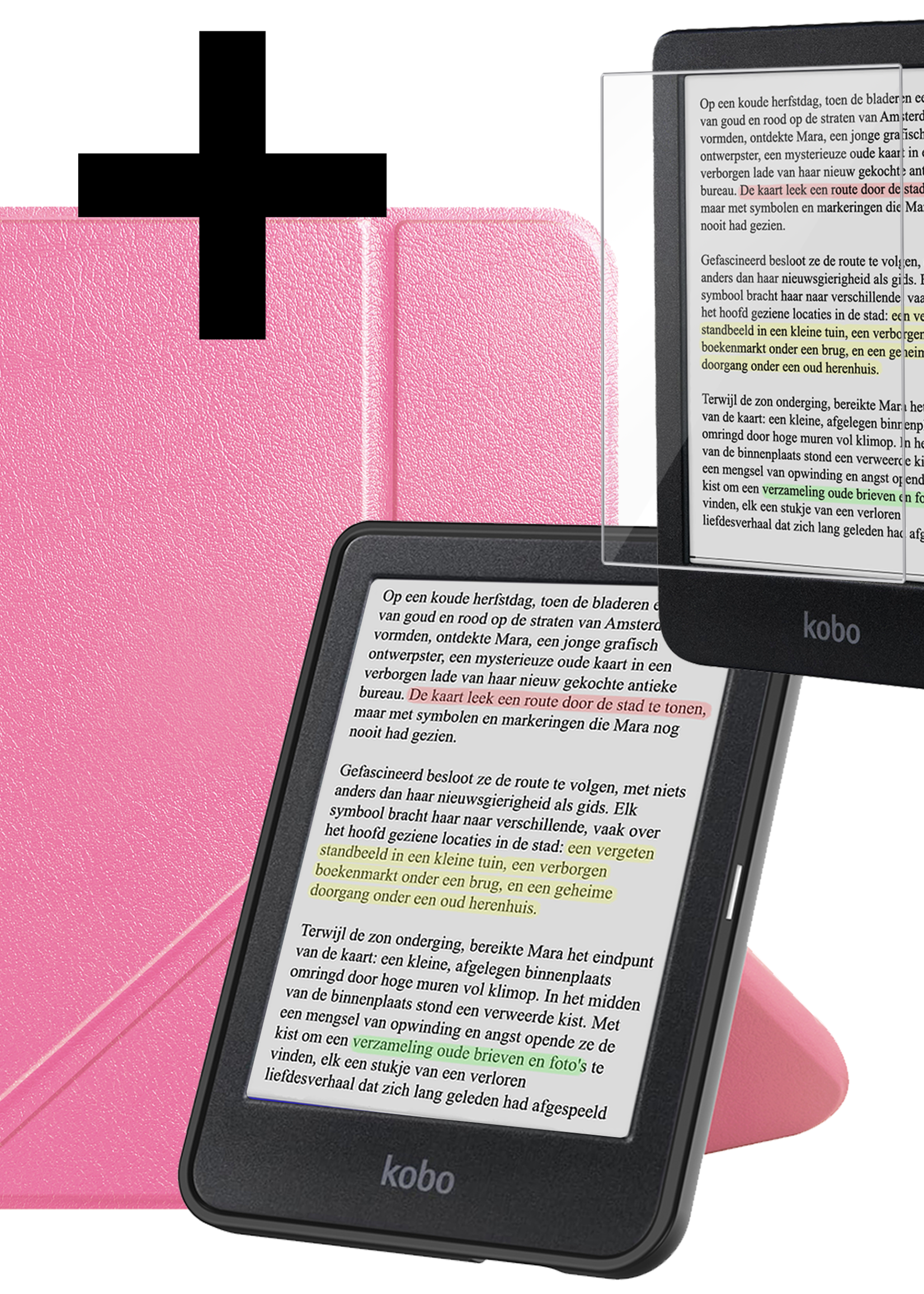 LUQ LUQ Kobo Clara Colour Hoesje Trifold Met Screenprotector - Roze