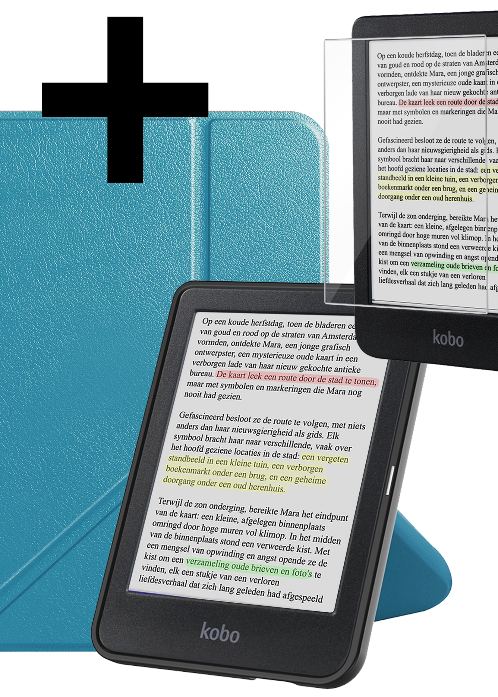 LUQ LUQ Kobo Clara Colour Hoesje Trifold Met Screenprotector - Turquoise