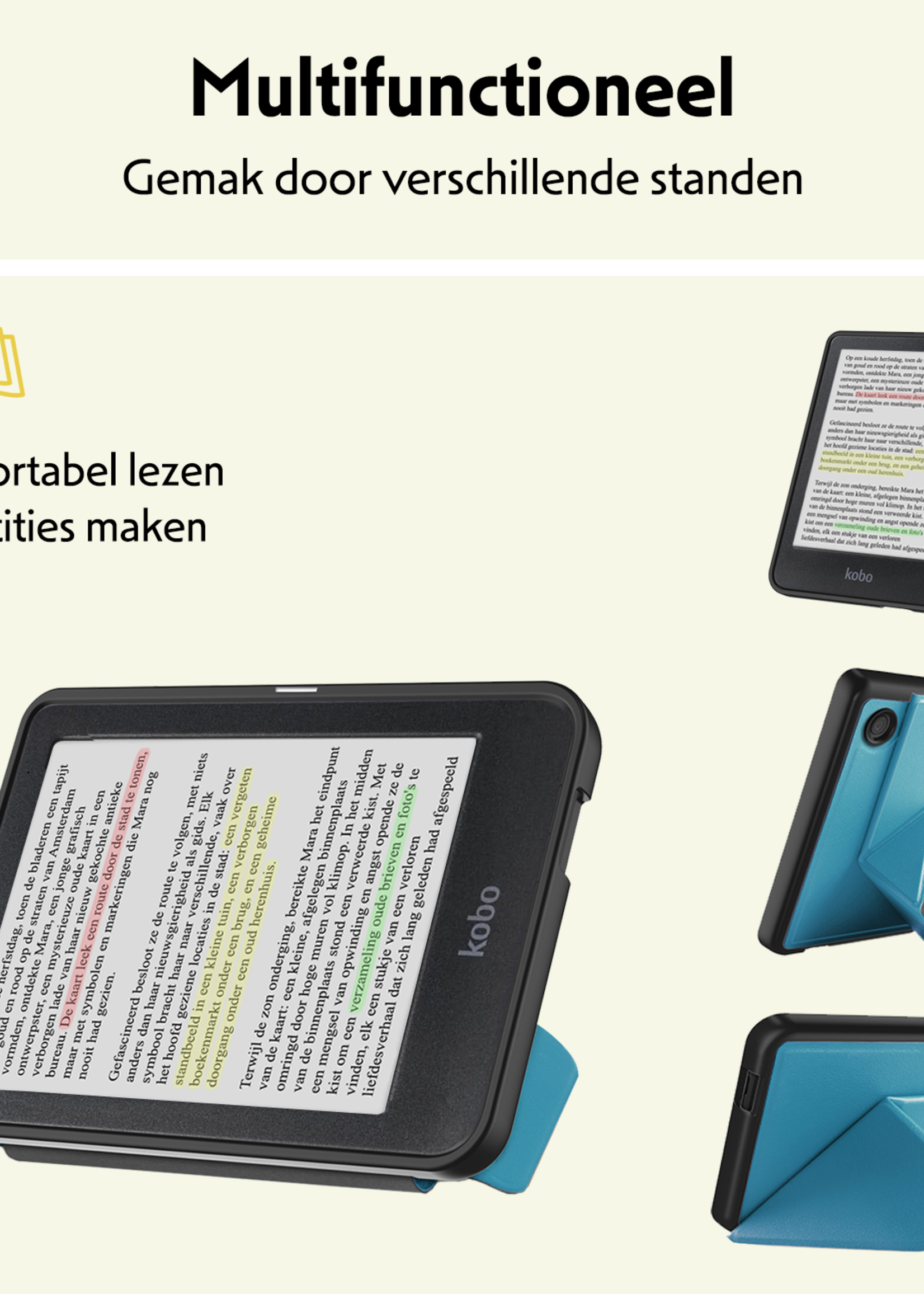 LUQ LUQ Kobo Clara Colour Hoesje Trifold Met Screenprotector - Turquoise