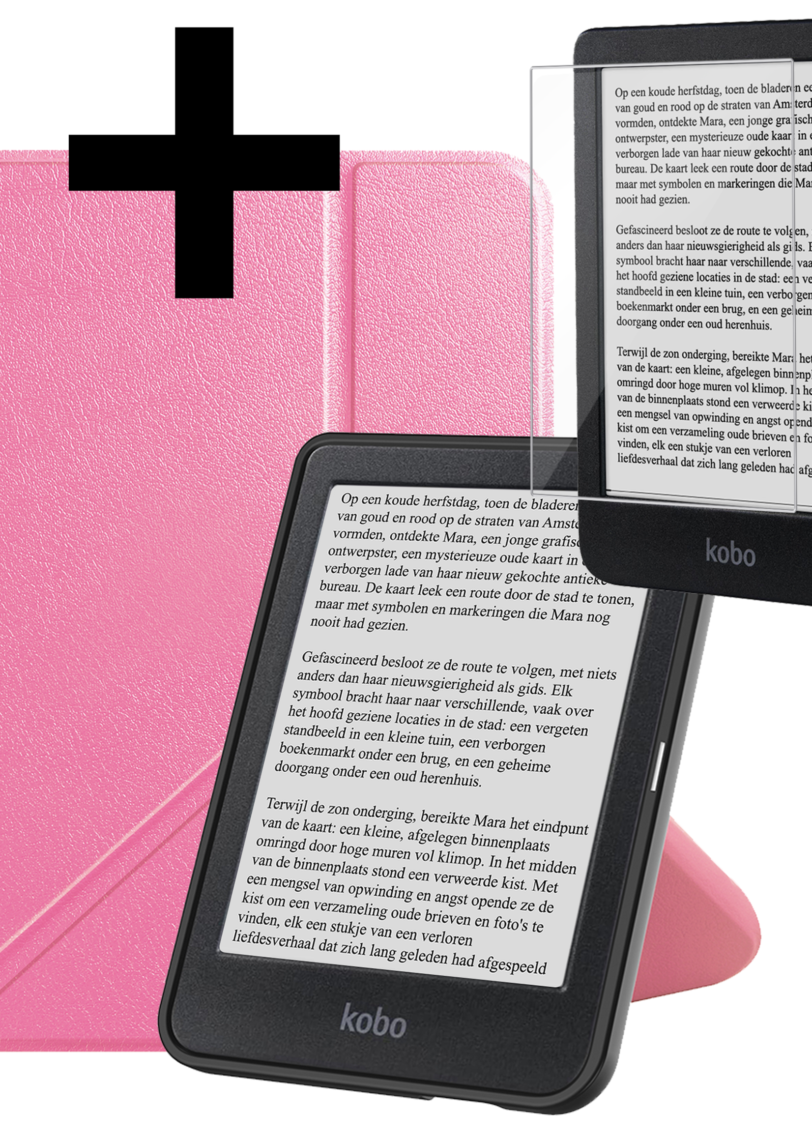 LUQ LUQ Kobo Clara BW Hoesje Trifold Met Screenprotector - Roze
