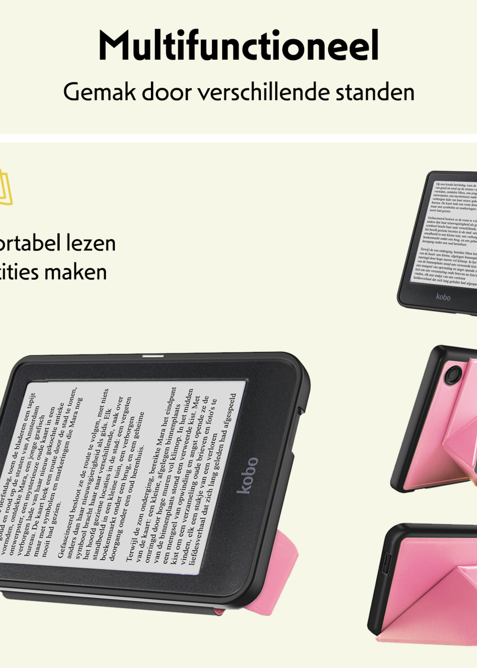 LUQ LUQ Kobo Clara BW Hoesje Trifold Met Screenprotector - Roze