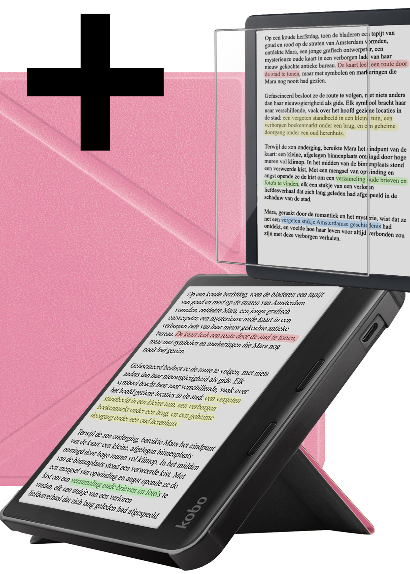 LUQ LUQ Kobo Libra Colour Hoesje Met Screenprotector - Roze