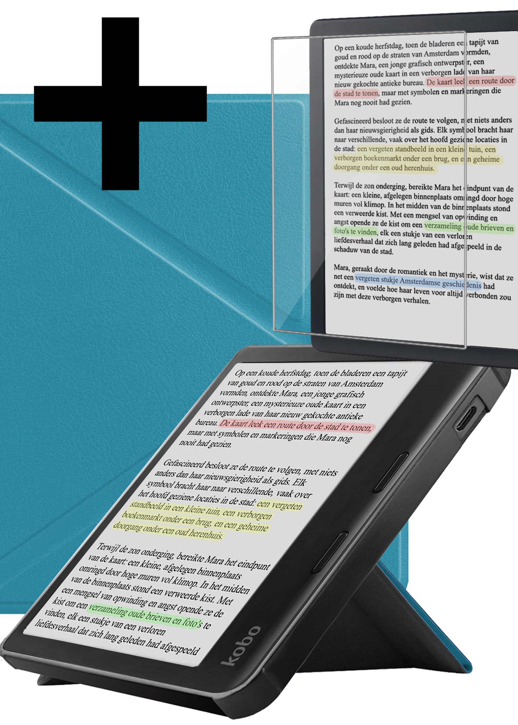 LUQ LUQ Kobo Libra Colour Hoesje Met Screenprotector - Turquoise