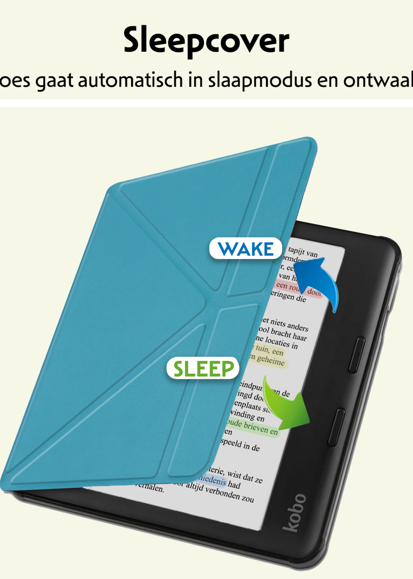 LUQ LUQ Kobo Libra Colour Hoesje Met Screenprotector - Turquoise