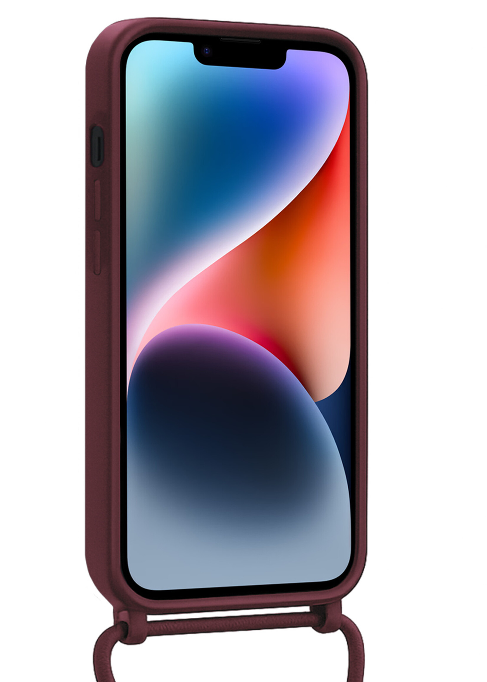 LUQ LUQ iPhone 13 Hoesje Pashouder met Koord - Aubergine - 2 PACK