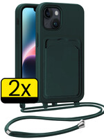 LUQ LUQ iPhone 13 Hoesje Pashouder met Koord - Donkergroen - 2 PACK