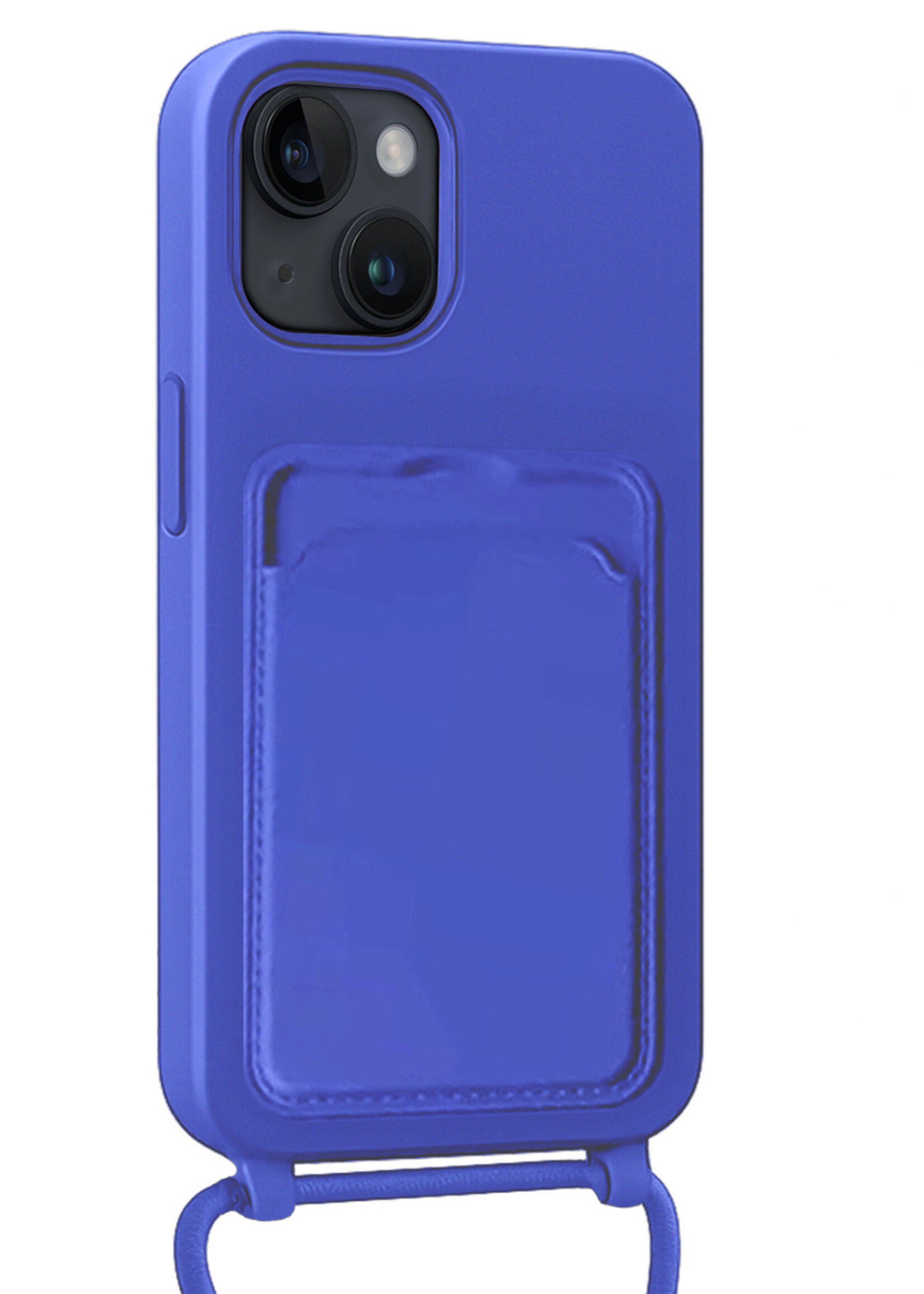 LUQ LUQ iPhone 13 Hoesje Pashouder met Koord Met Screenprotector - Fel Blauw