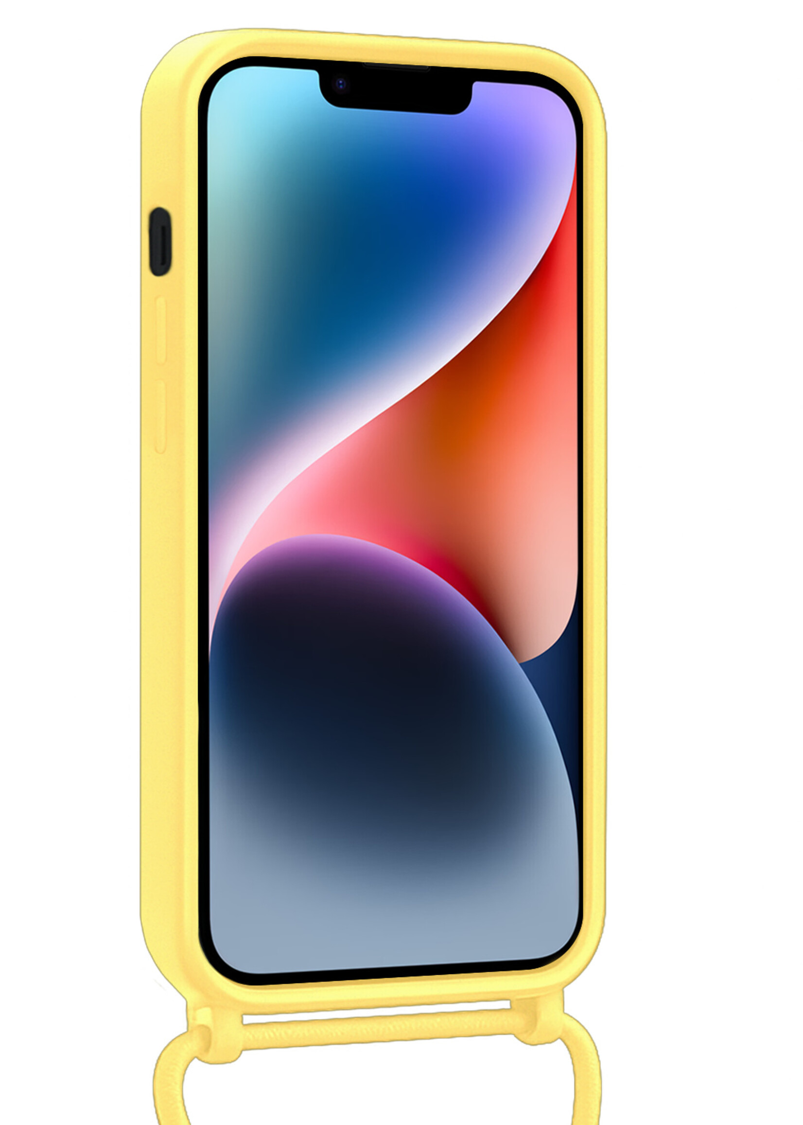 LUQ LUQ iPhone 13 Hoesje Pashouder met Koord Met 2x Screenprotector - Geel