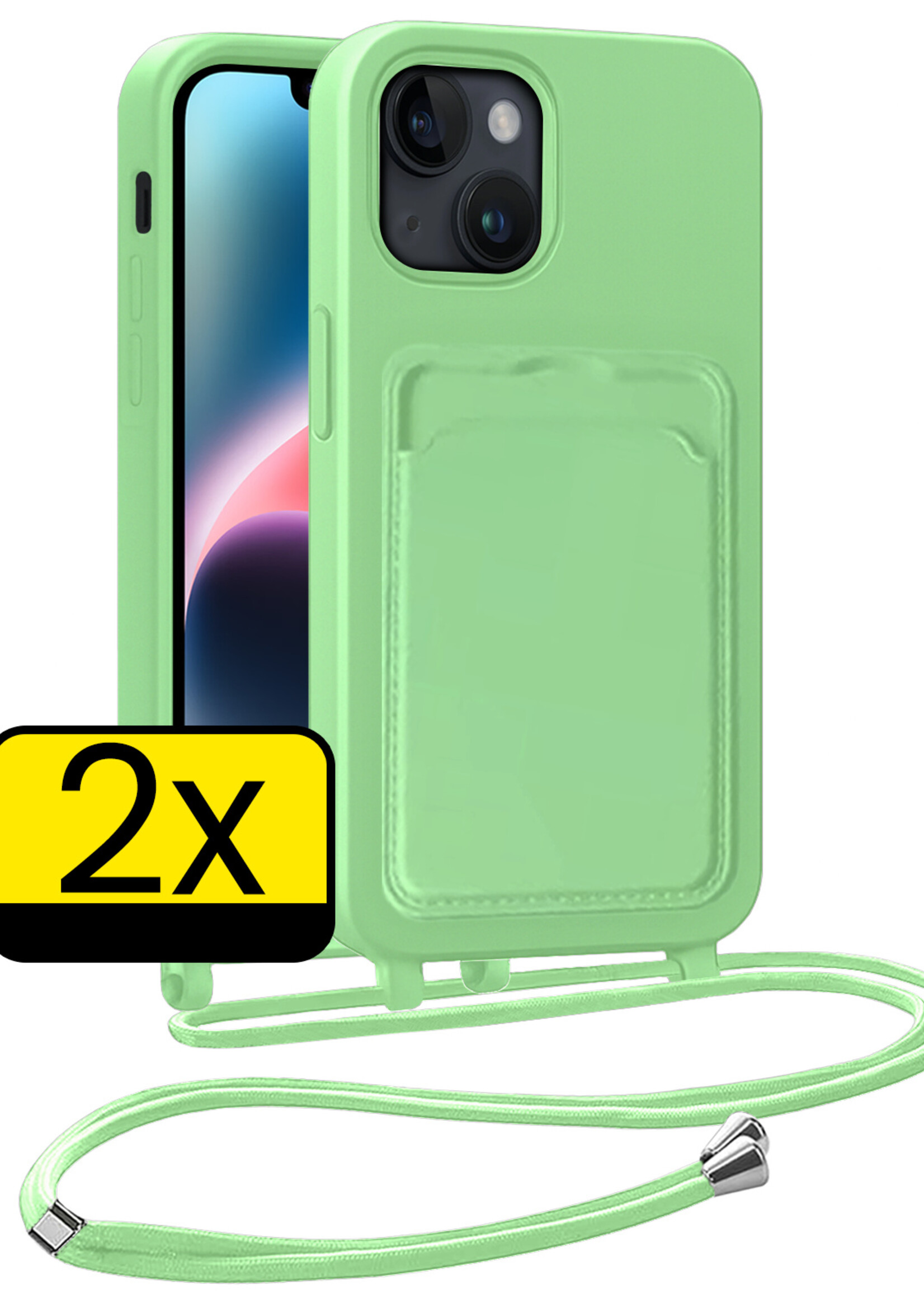 LUQ LUQ iPhone 13 Hoesje Pashouder met Koord - Groen - 2 PACK