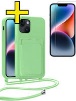 LUQ LUQ iPhone 13 Hoesje Pashouder met Koord Met Screenprotector - Groen