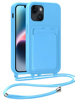 LUQ LUQ iPhone 13 Hoesje Pashouder met Koord - Lichtblauw