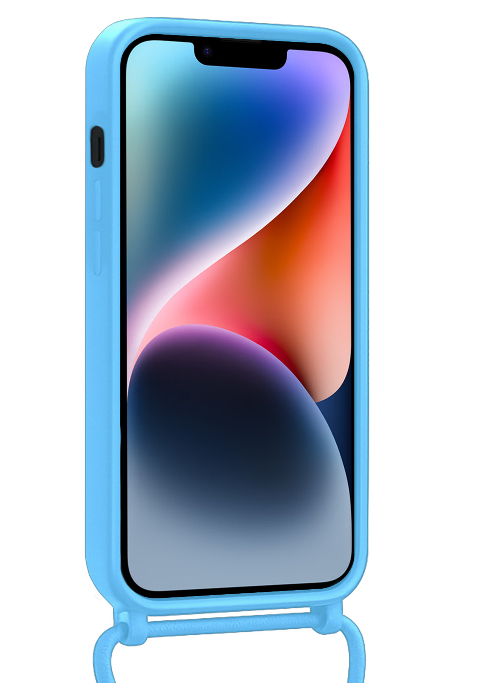 LUQ LUQ iPhone 13 Hoesje Pashouder met Koord Met 2x Screenprotector - Lichtblauw