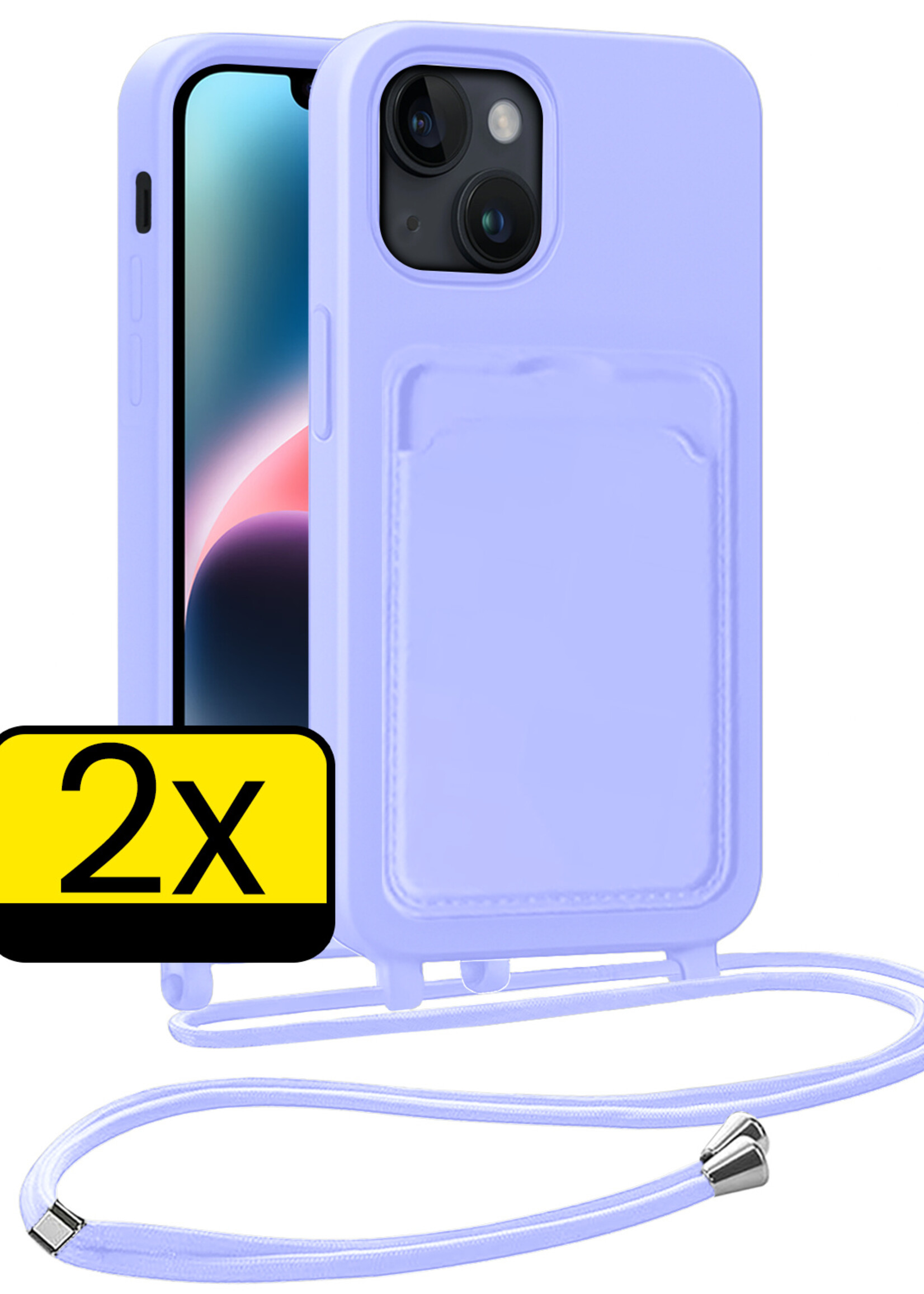 LUQ LUQ iPhone 13 Hoesje Pashouder met Koord - Lila - 2 PACK
