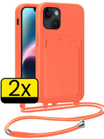 LUQ LUQ iPhone 13 Hoesje Pashouder met Koord - Papaya - 2 PACK