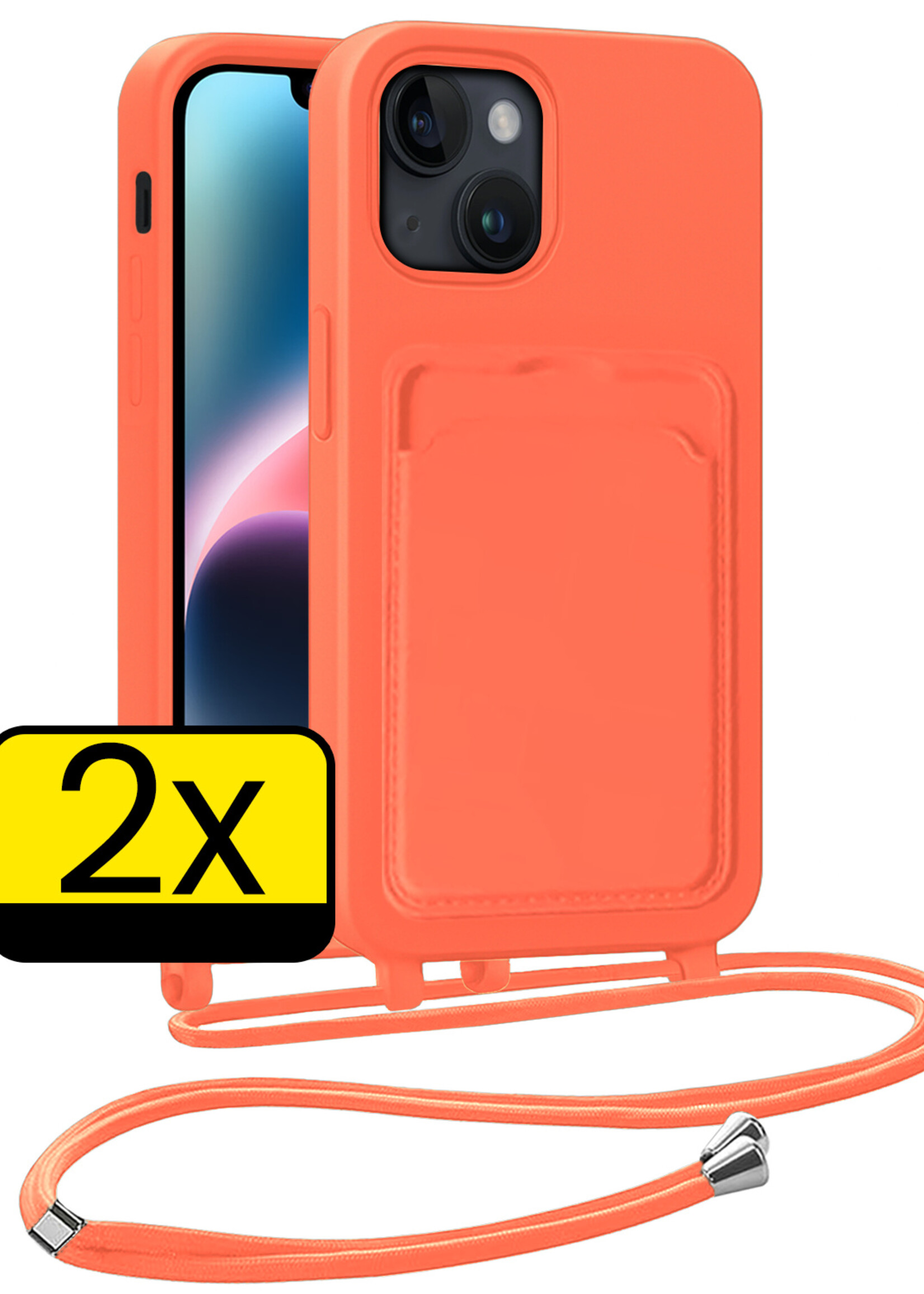 LUQ LUQ iPhone 13 Hoesje Pashouder met Koord - Papaya - 2 PACK