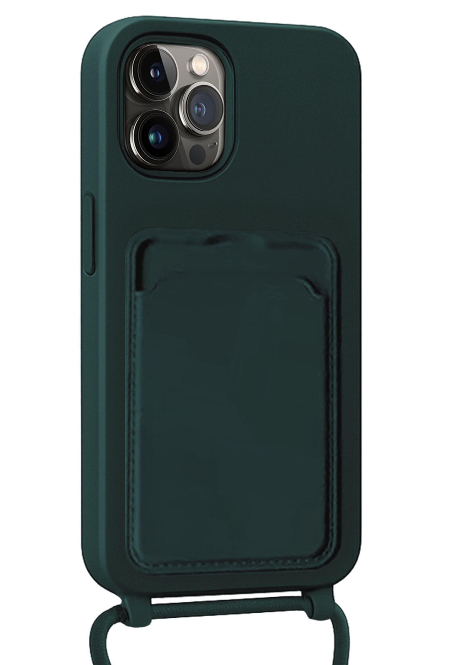 LUQ LUQ iPhone 13 Pro Hoesje Pashouder met Koord - Donkergroen