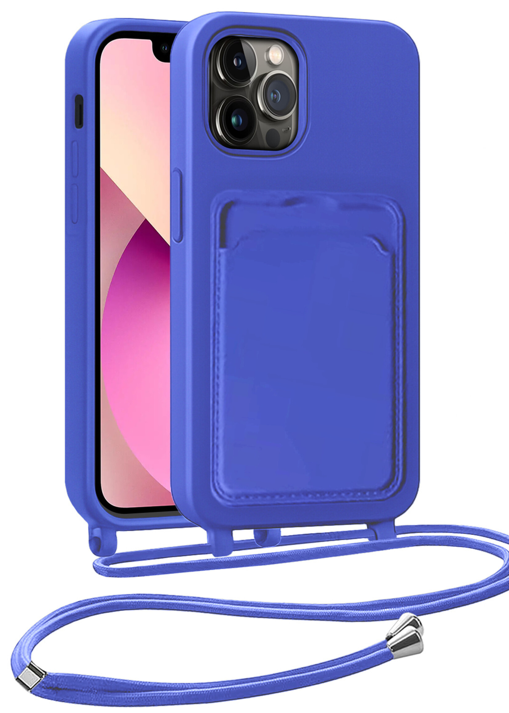 LUQ LUQ iPhone 13 Pro Hoesje Pashouder met Koord - Fel Blauw