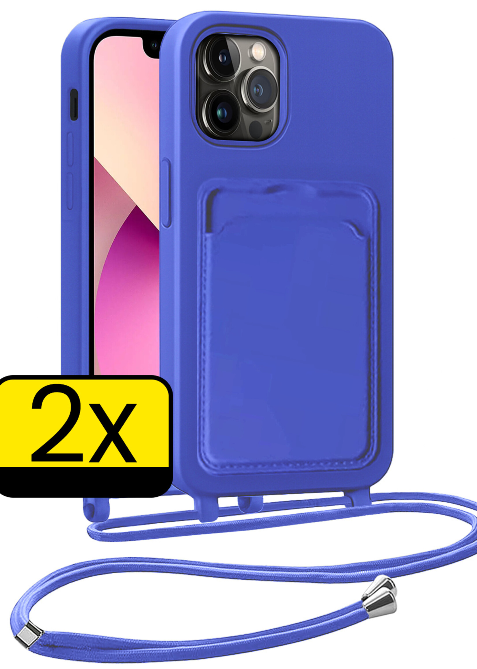 LUQ LUQ iPhone 13 Pro Hoesje Pashouder met Koord - Fel Blauw - 2 PACK