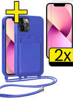 LUQ LUQ iPhone 13 Pro Hoesje Pashouder met Koord Met 2x Screenprotector - Fel Blauw