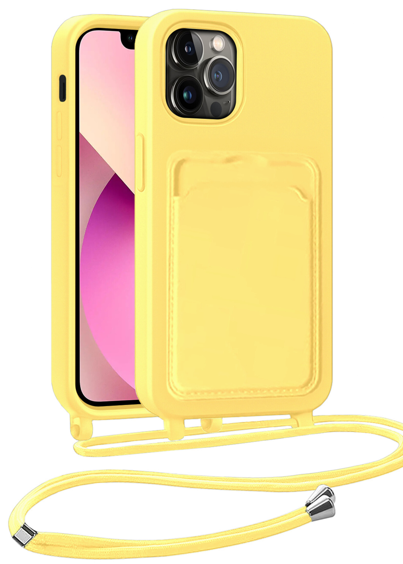 LUQ LUQ iPhone 13 Pro Hoesje Pashouder met Koord - Geel