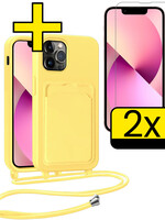 LUQ LUQ iPhone 13 Pro Hoesje Pashouder met Koord Met 2x Screenprotector - Geel