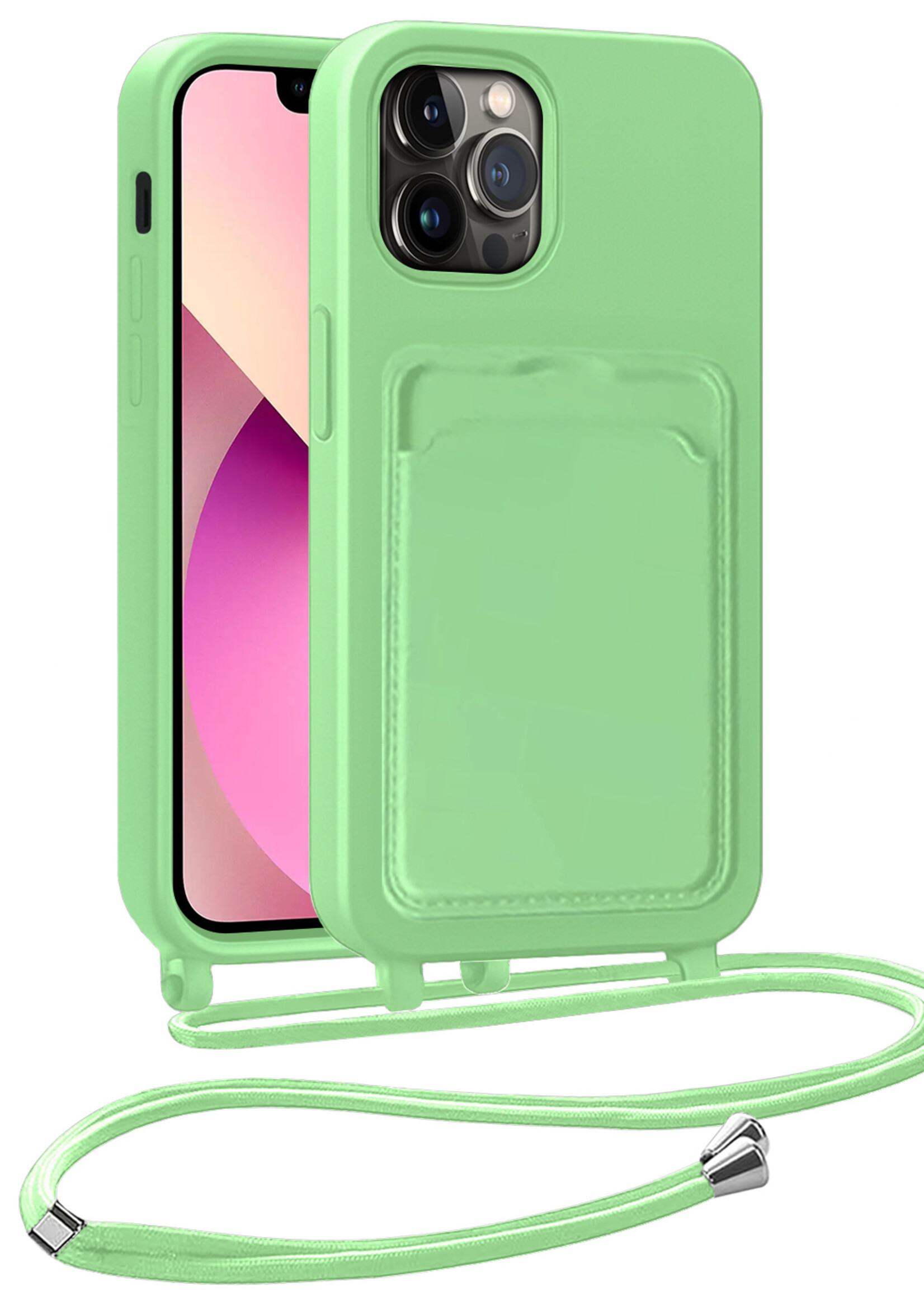 LUQ LUQ iPhone 13 Pro Hoesje Pashouder met Koord - Groen