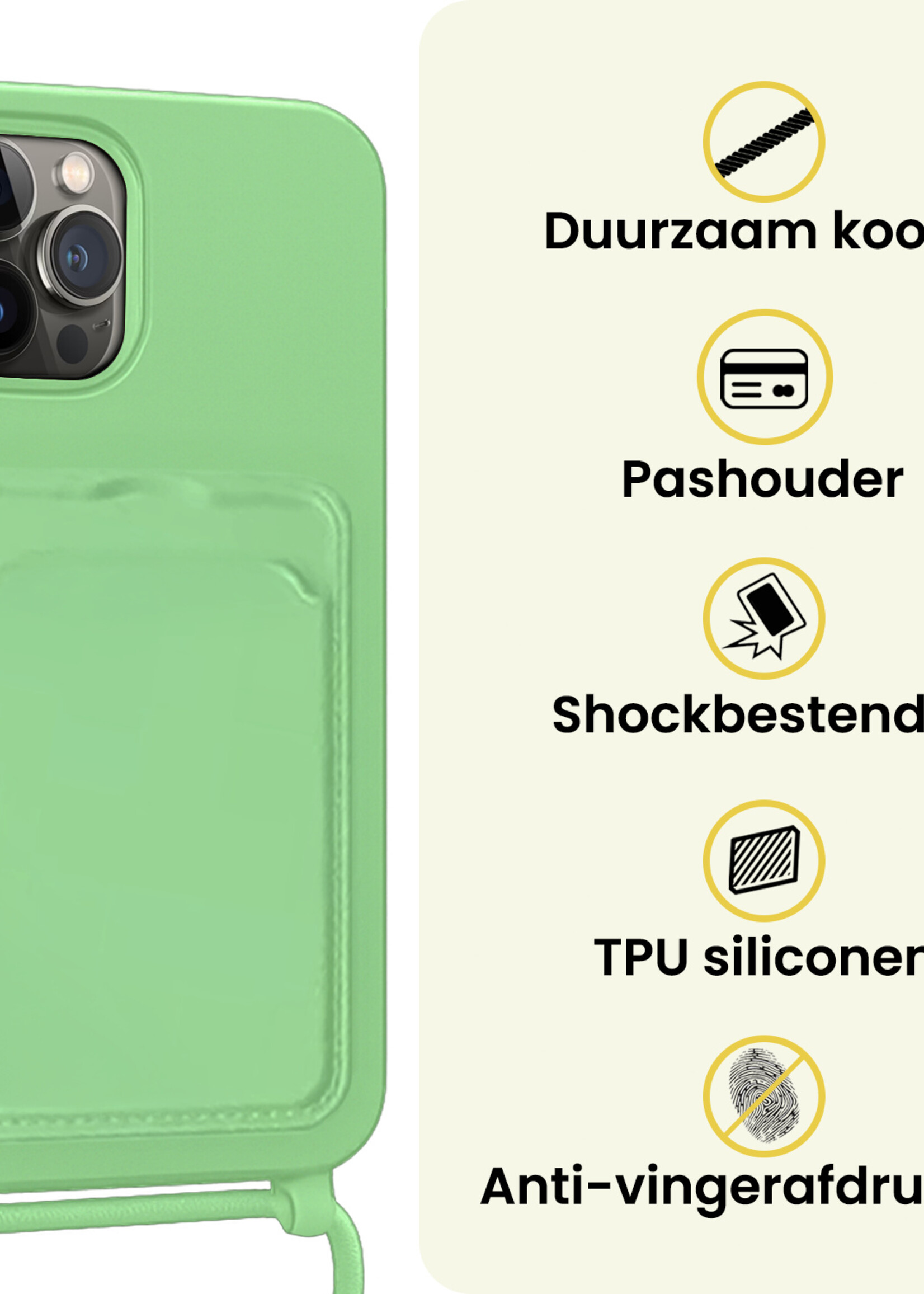 LUQ LUQ iPhone 13 Pro Hoesje Pashouder met Koord - Groen
