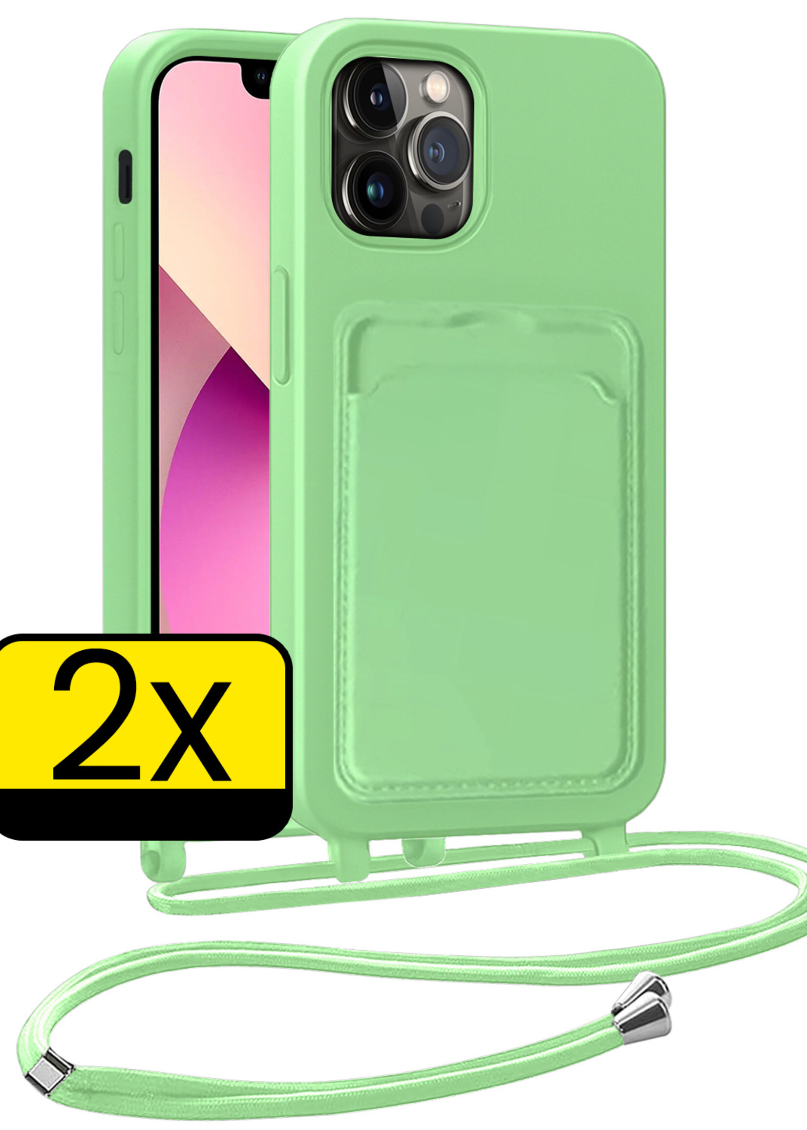 LUQ LUQ iPhone 13 Pro Hoesje Pashouder met Koord - Groen - 2 PACK