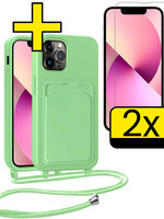 LUQ LUQ iPhone 13 Pro Hoesje Pashouder met Koord Met 2x Screenprotector - Groen